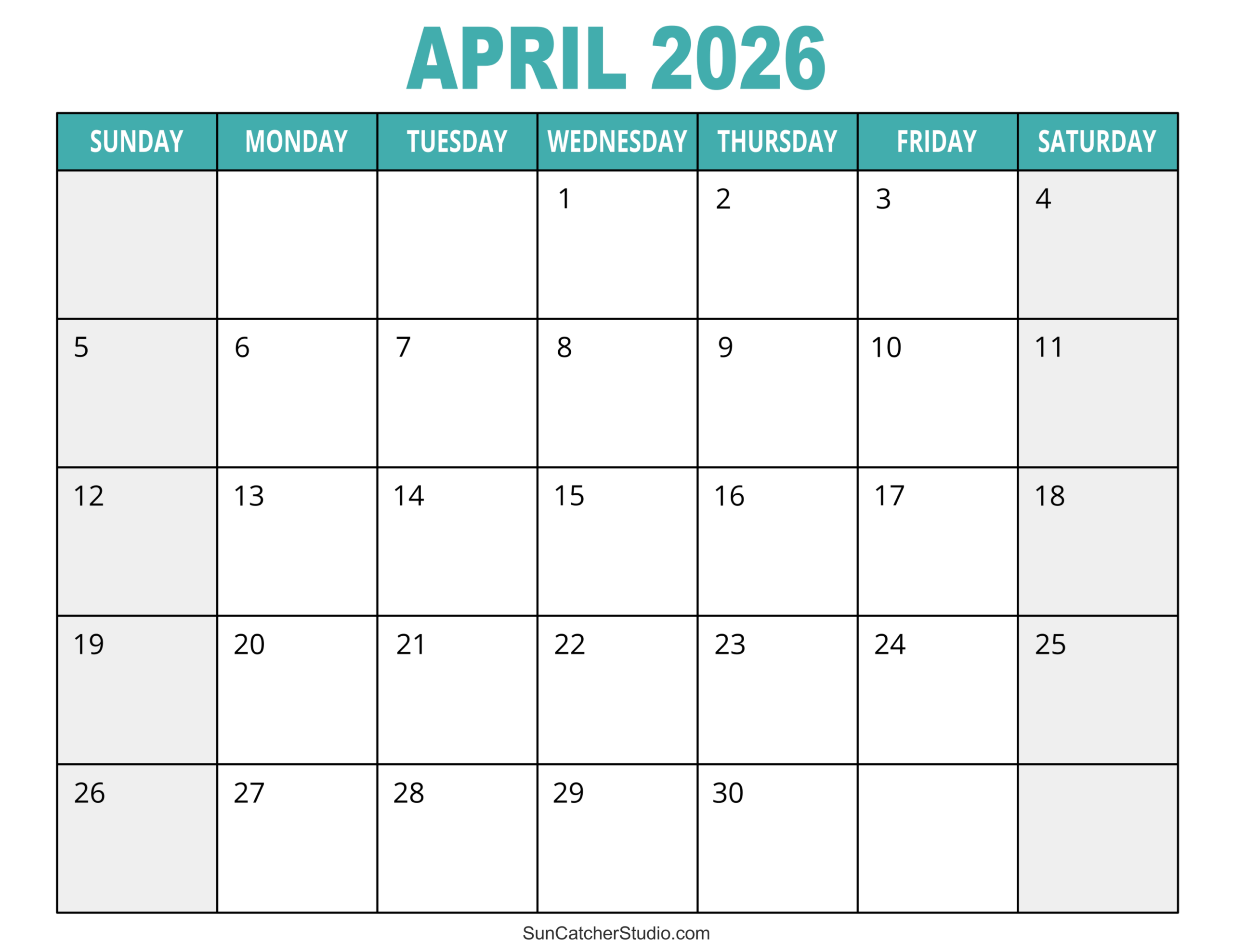 2026 Free Printable Calendar By Month