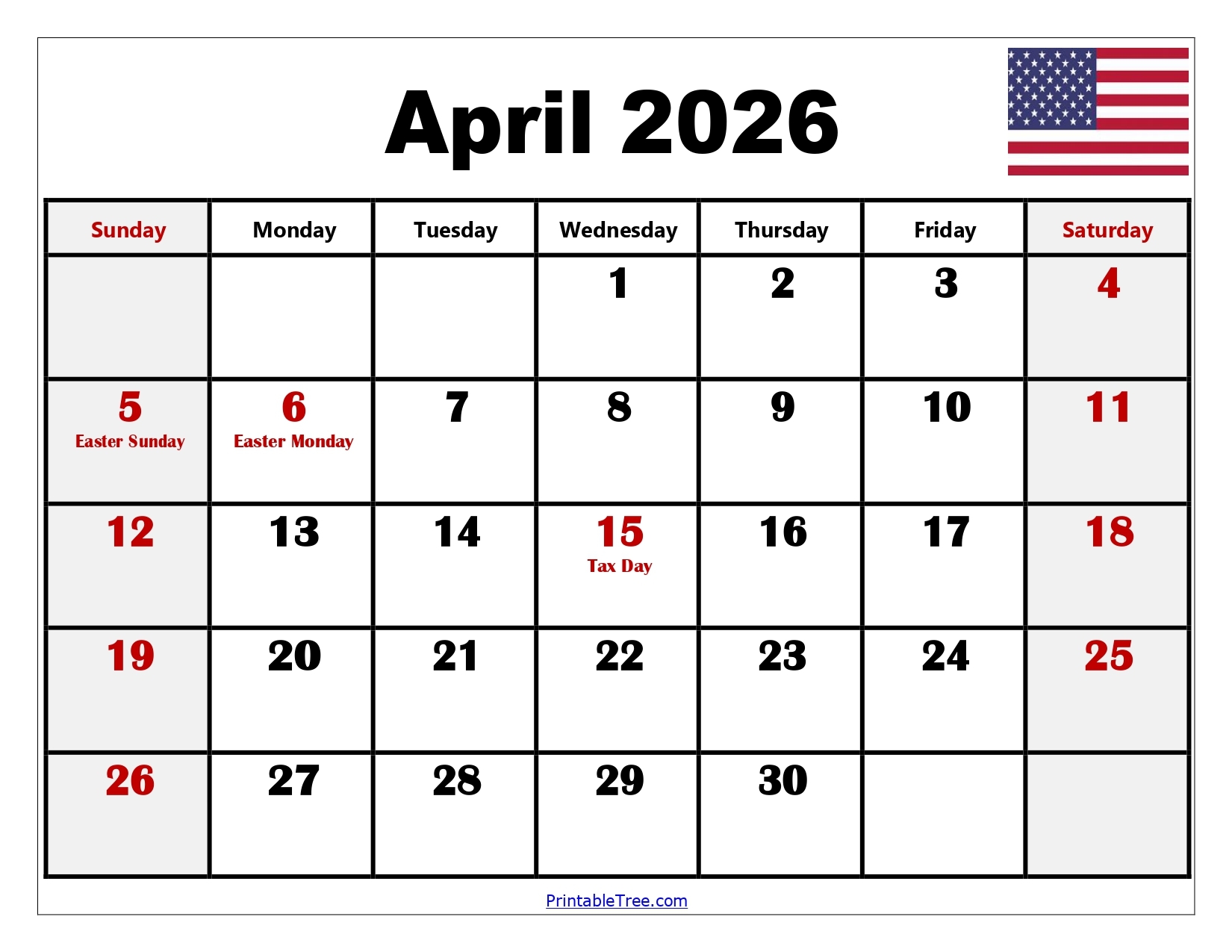 April 2026 Calendar Printable Free