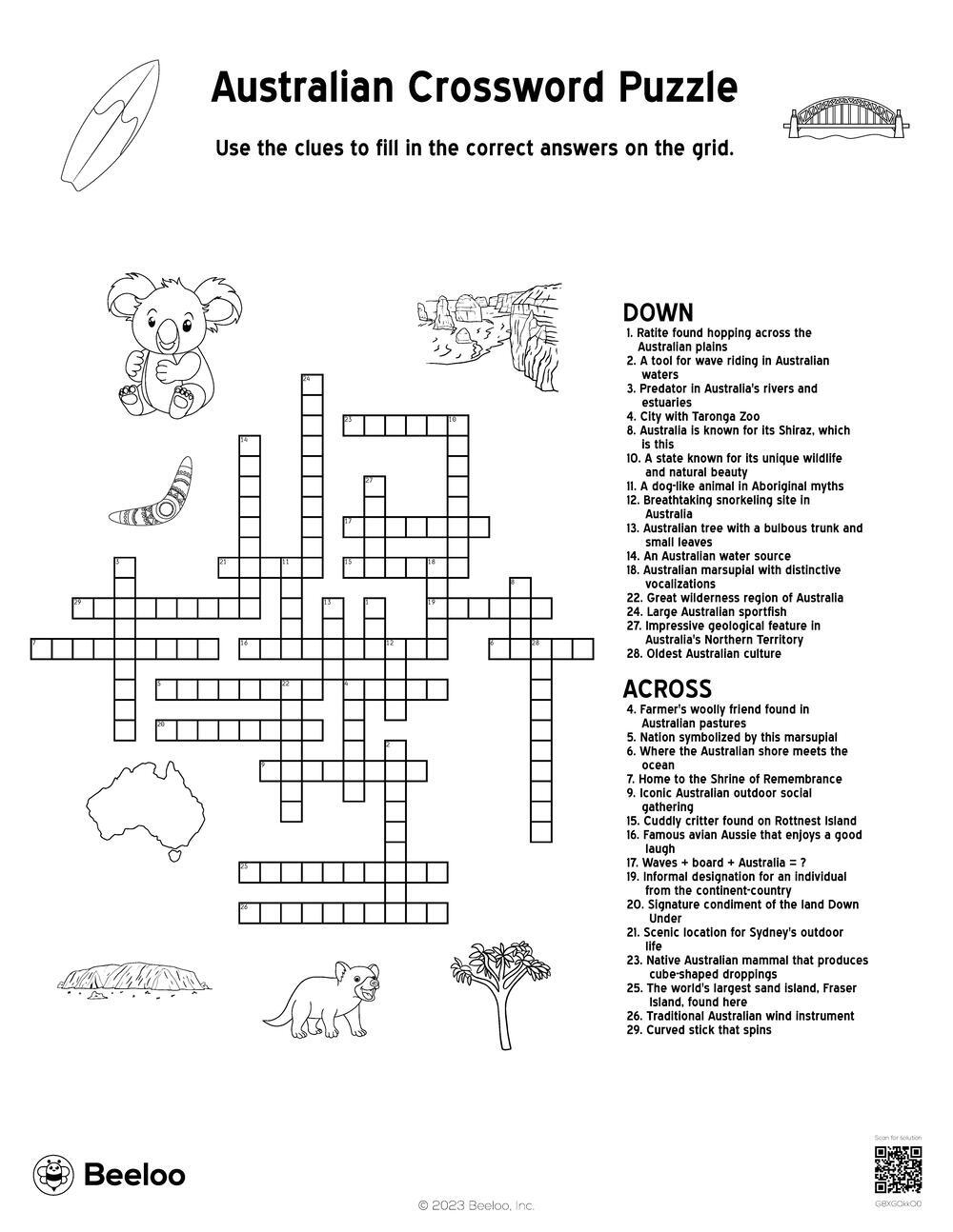 Australian Crossword Puzzle Beeloo Printable Crafts And 