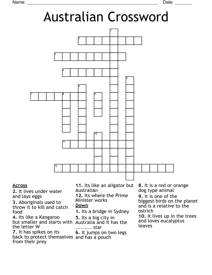Australian Crossword Puzzles Printable