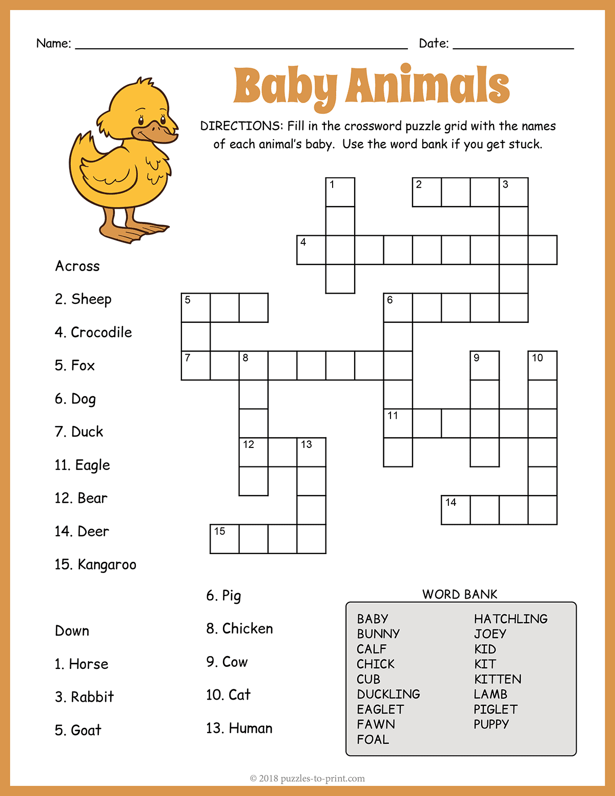Free Kids Crossword Puzzles Printable Animals