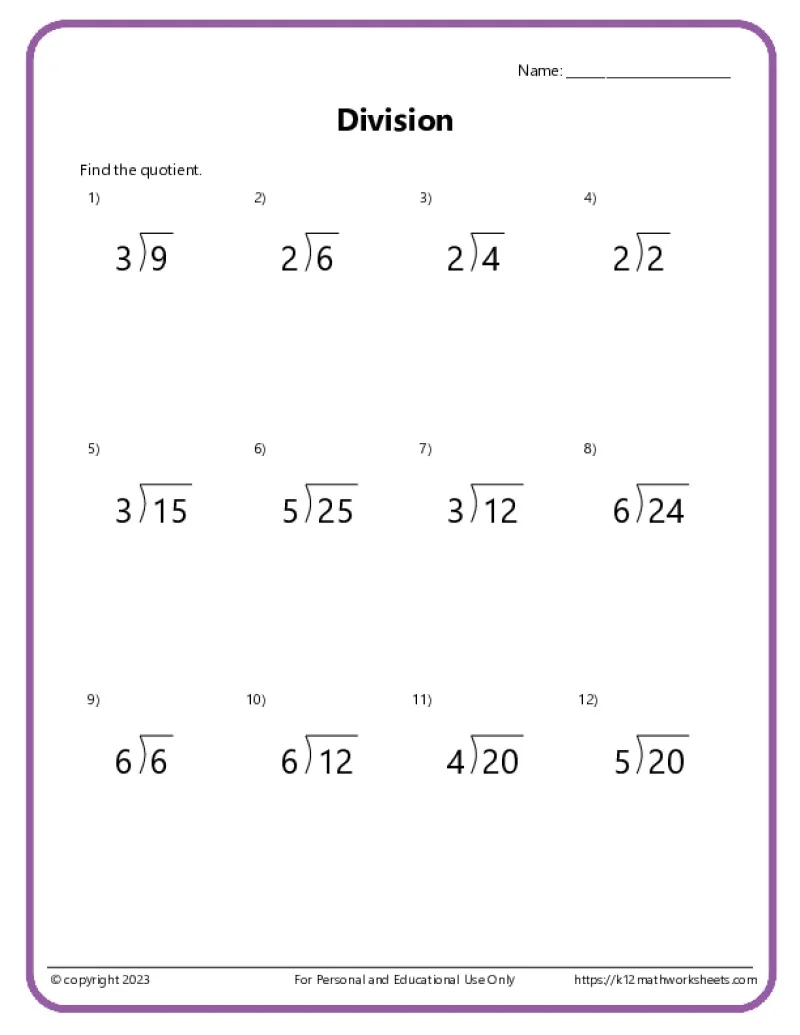 4th Grade Division Worksheets Printable