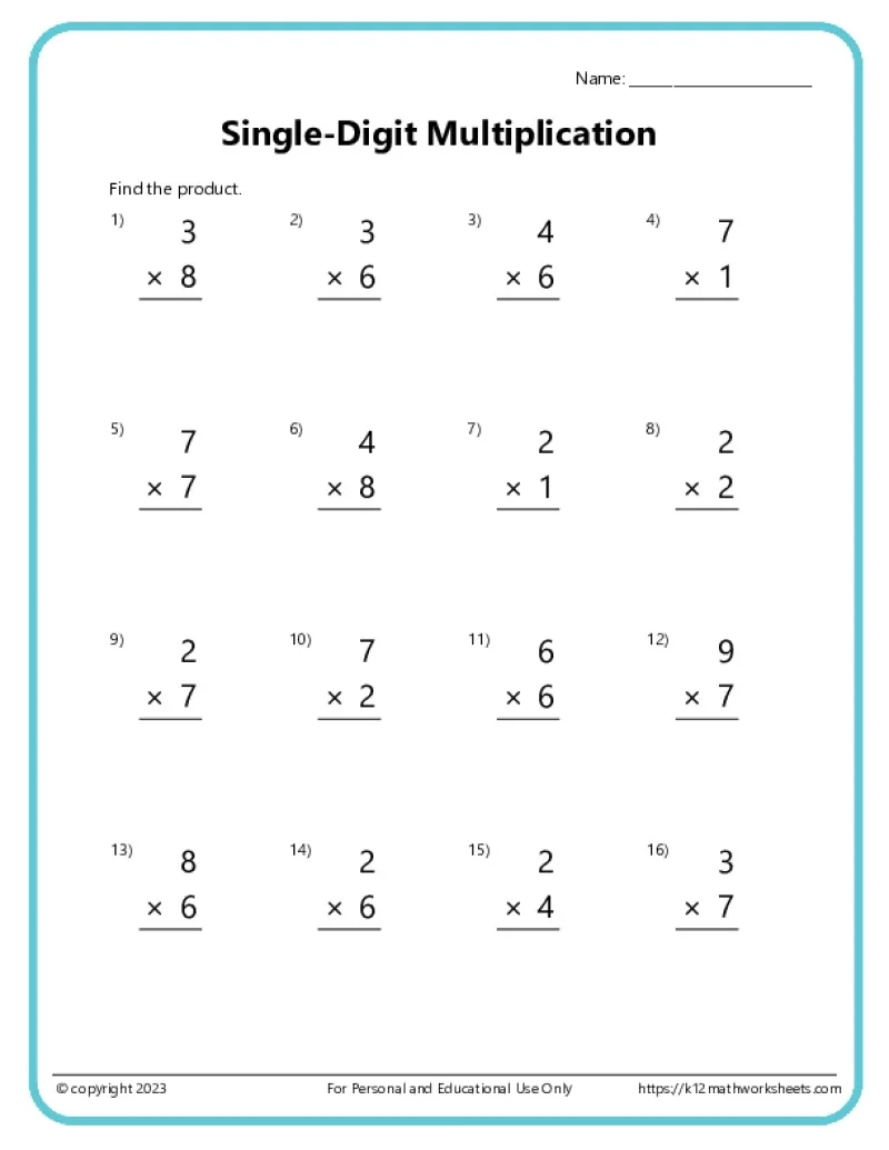 Multiplication Worksheets Printable 4th Grade