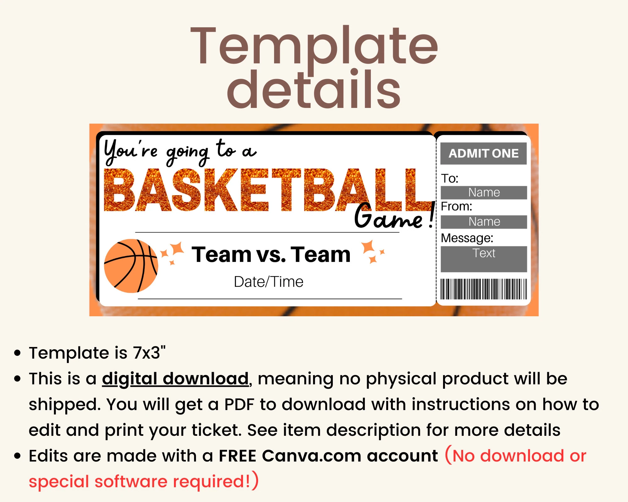 Free Printable Basketball Ticket Template