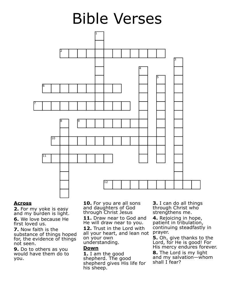 Crossword Puzzles Printable For Bible Topics