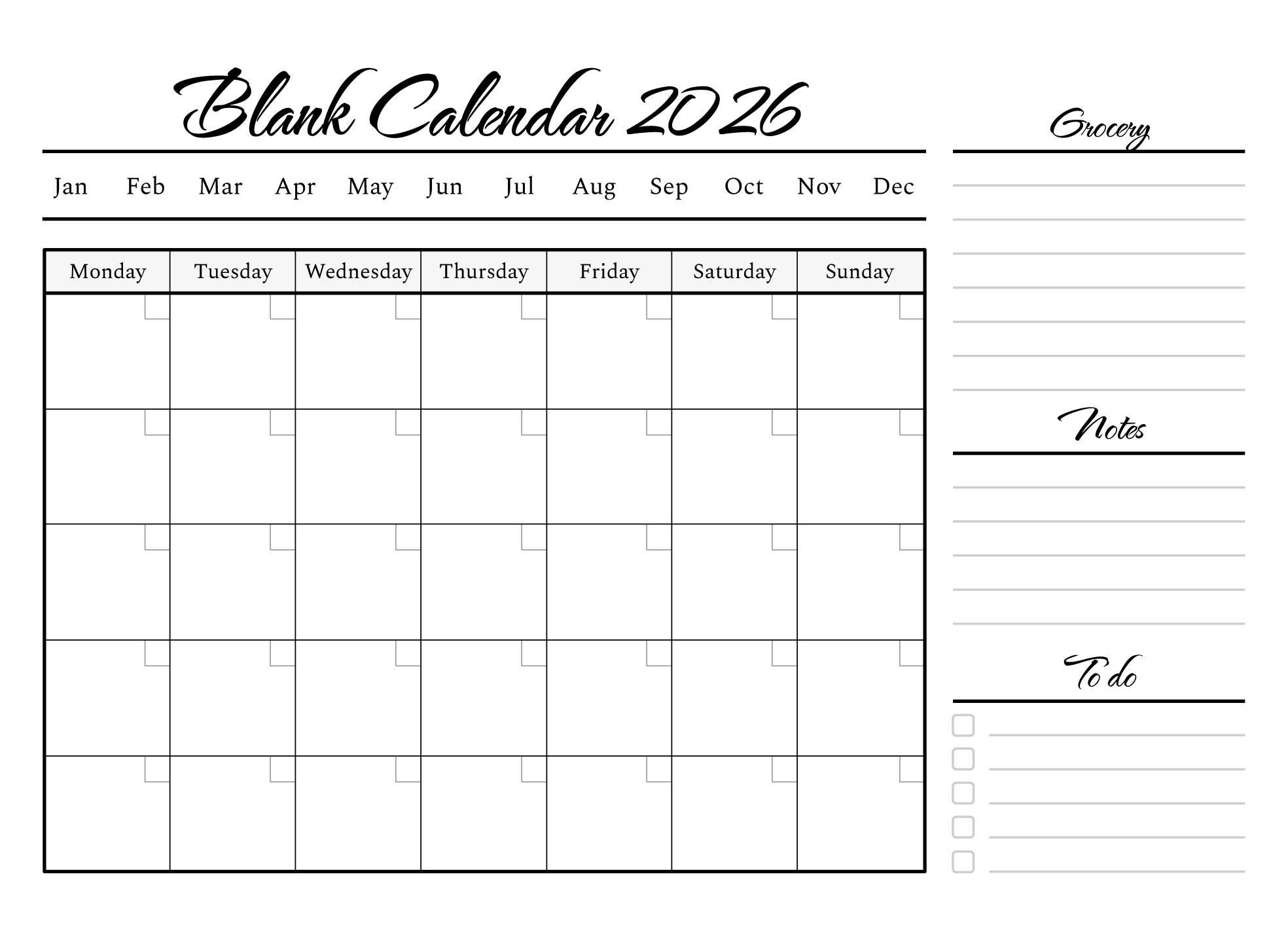 Google 2026 Printable Blank Calendar