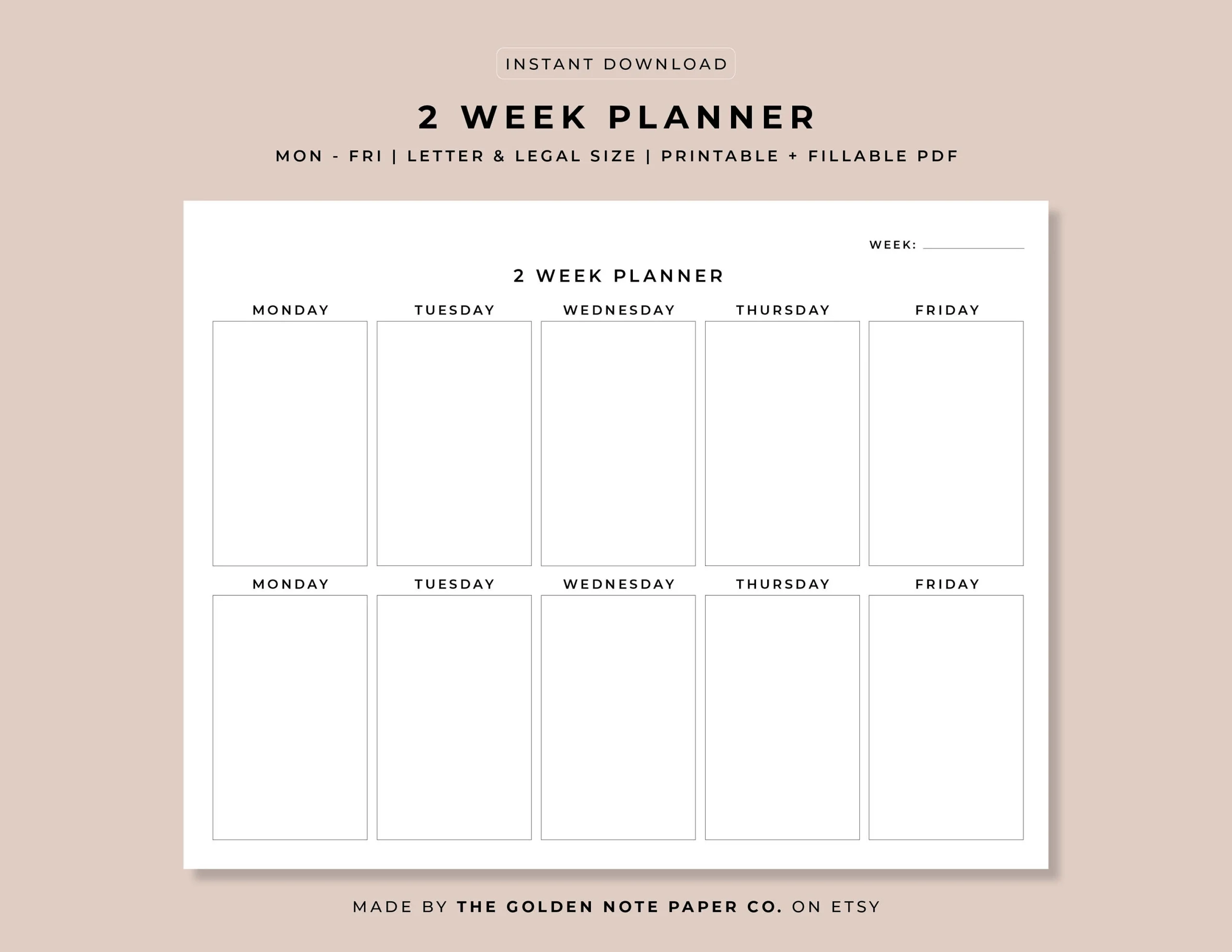 Blank Printable 2 Week Calendar