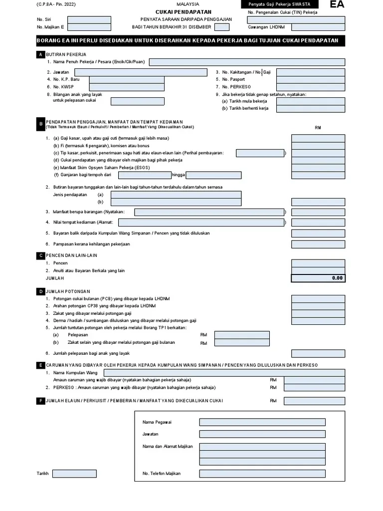 Borang Ea 2022 Excel PDF