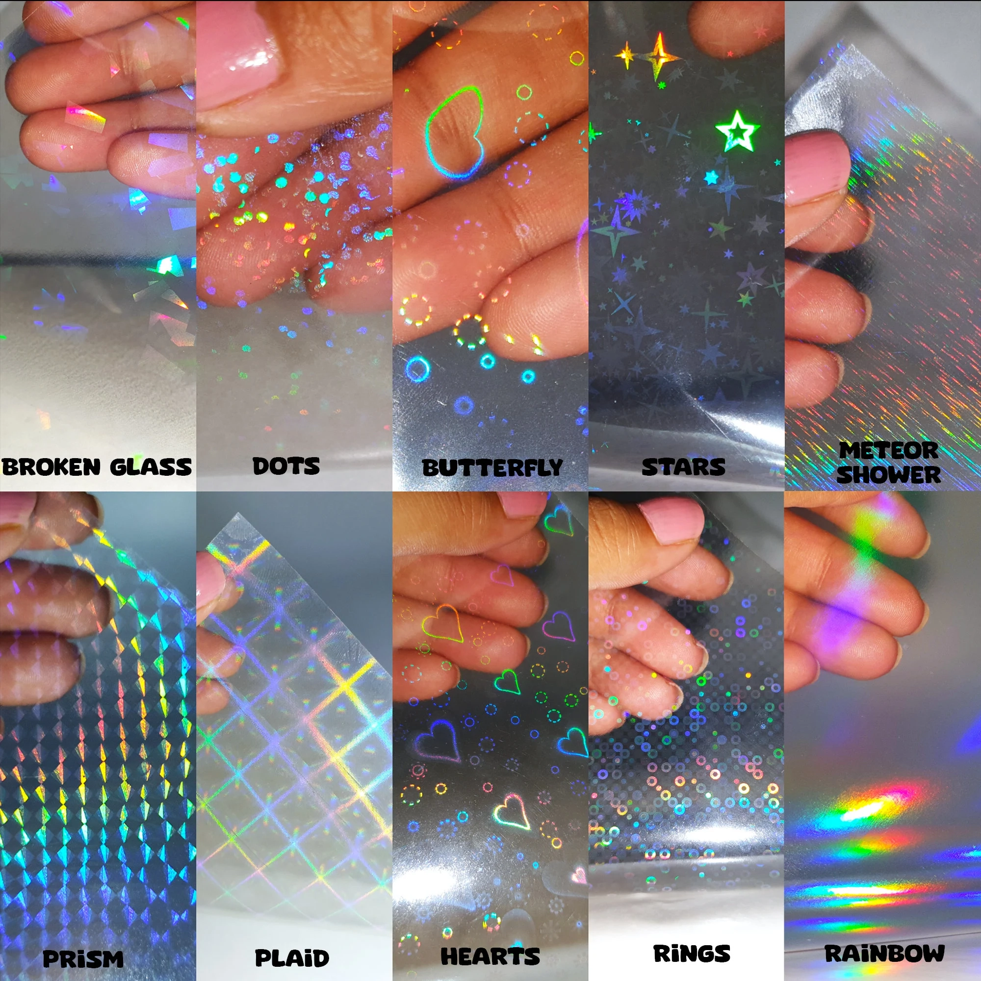 Buy 10 Pattern Holographic Transparent Self Adhesive Overlay Film 
