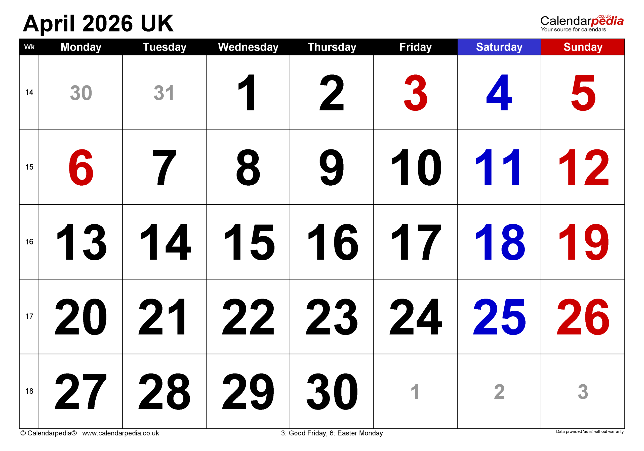 April 2026 Printable Calendar With Holidays