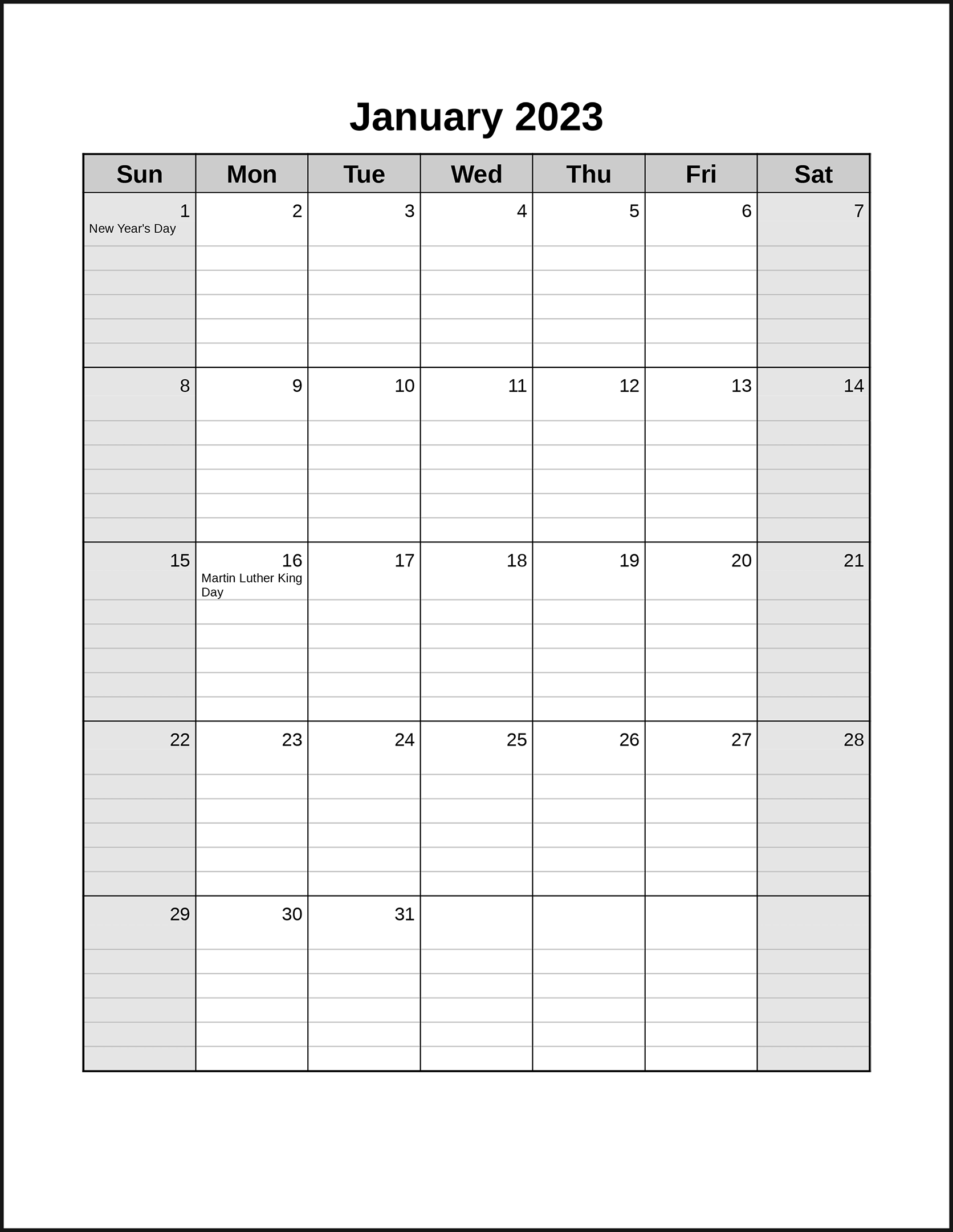 CalendarsThatWork Room For Notes