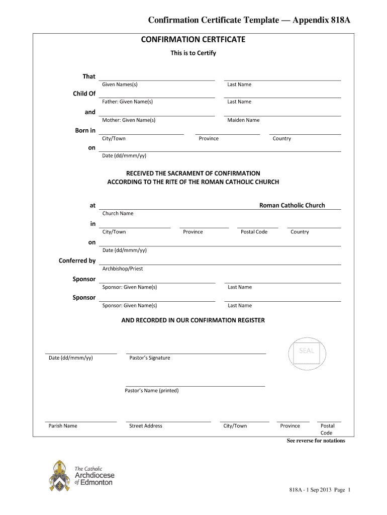 Canada Confirmation Certificate Template Appendix 818A Form Fill 