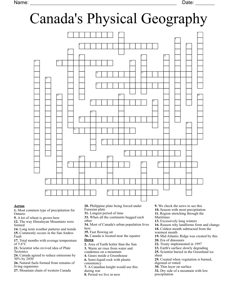 Printable Crossword Puzzles Canada