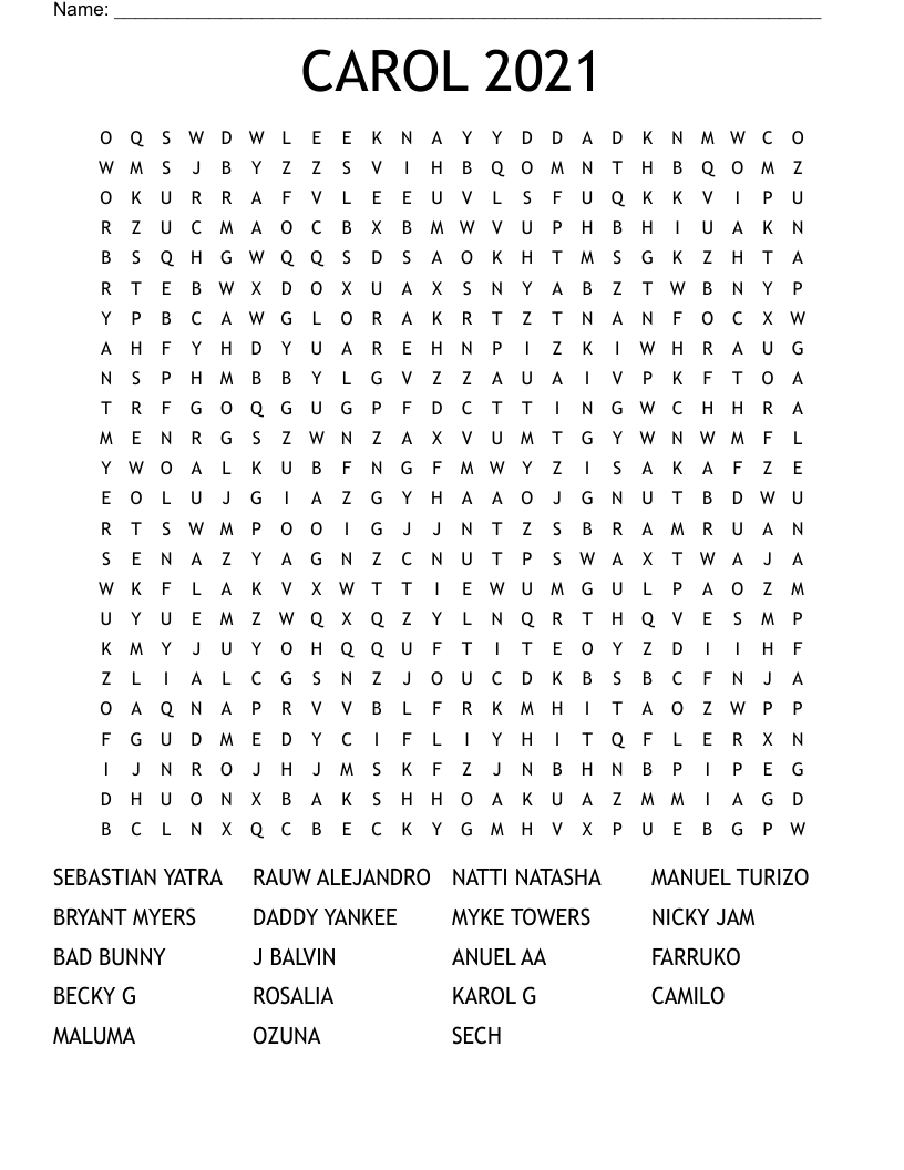 CAROL 2021 Word Search WordMint