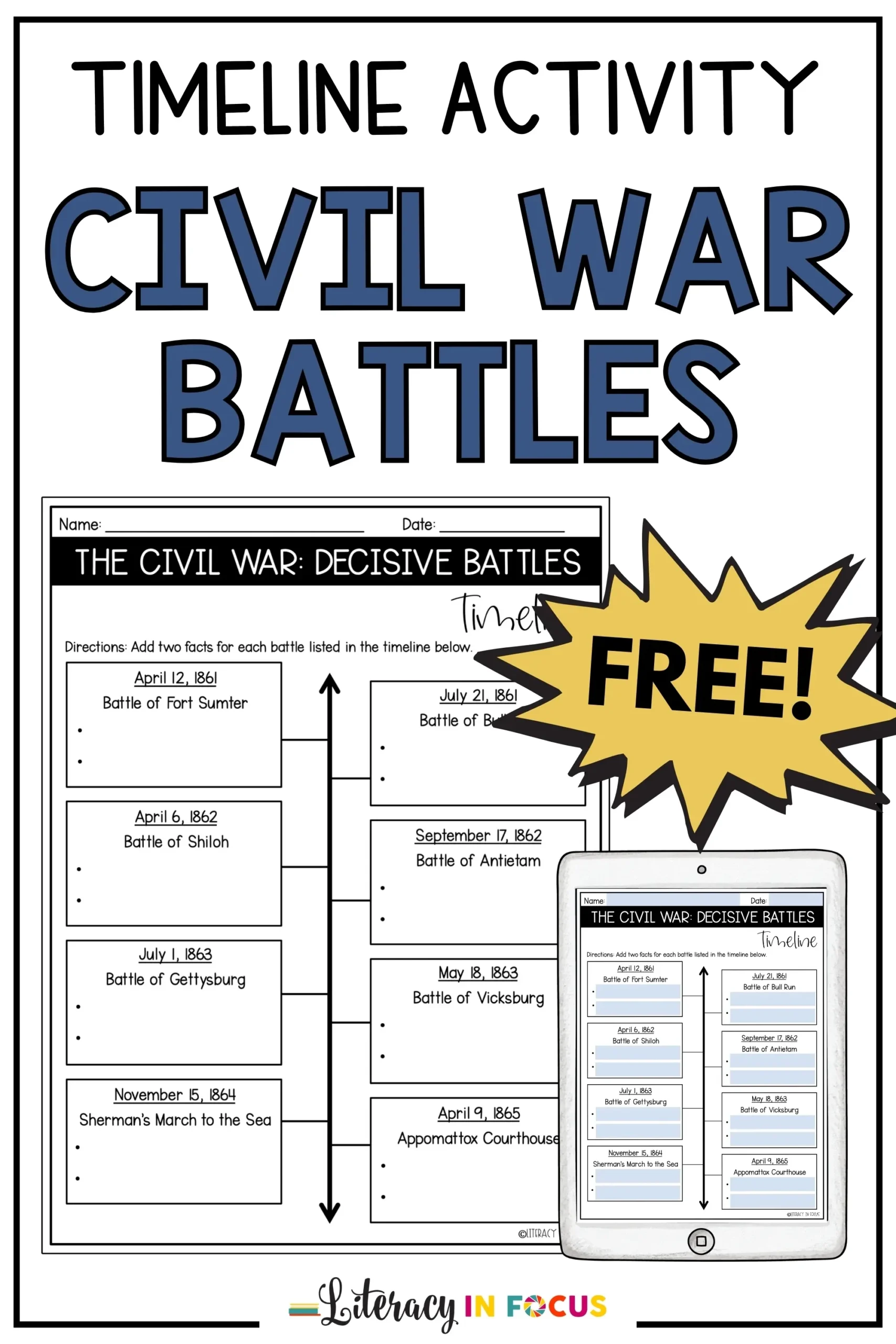 Free Civil War Worksheets Printable