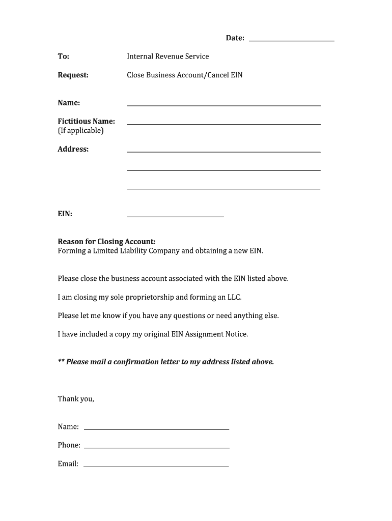 Close Business AccountCancel EIN Form Fill Online Printable 