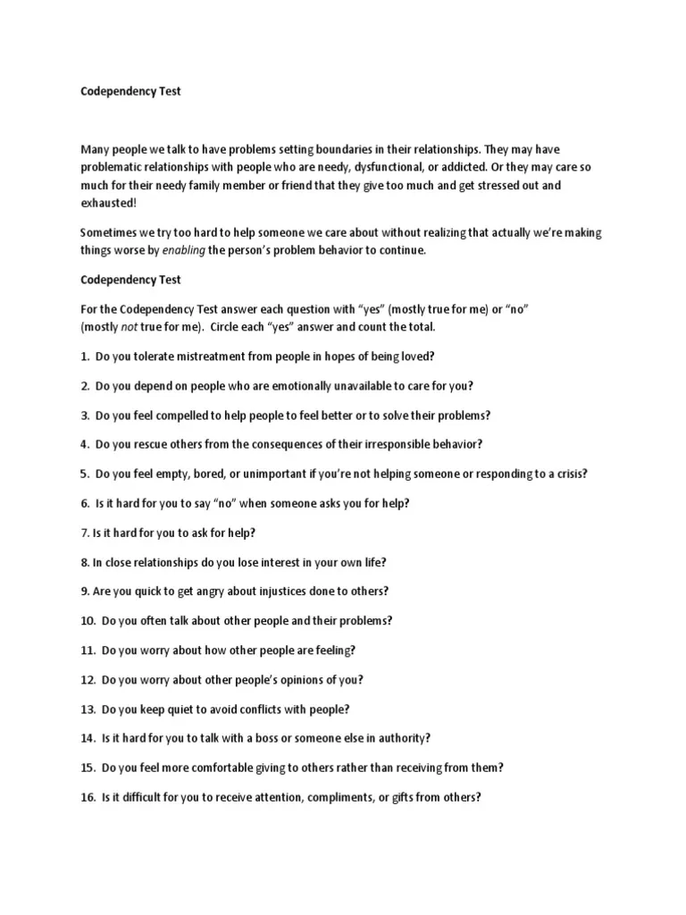 Codependency Test PDF Self Improvement