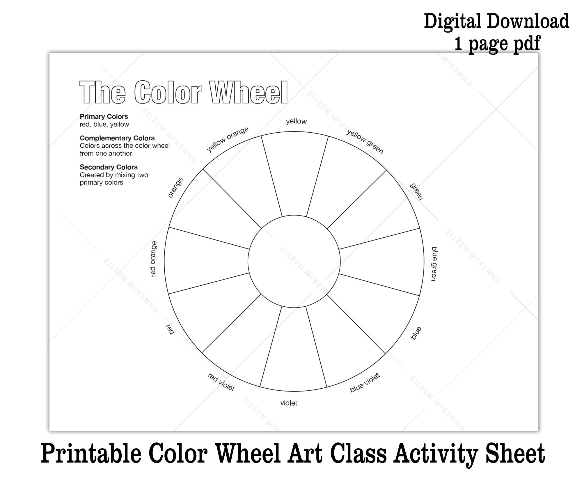 Color Wheel Worksheet Art Class Activity Color Theory PDF Etsy