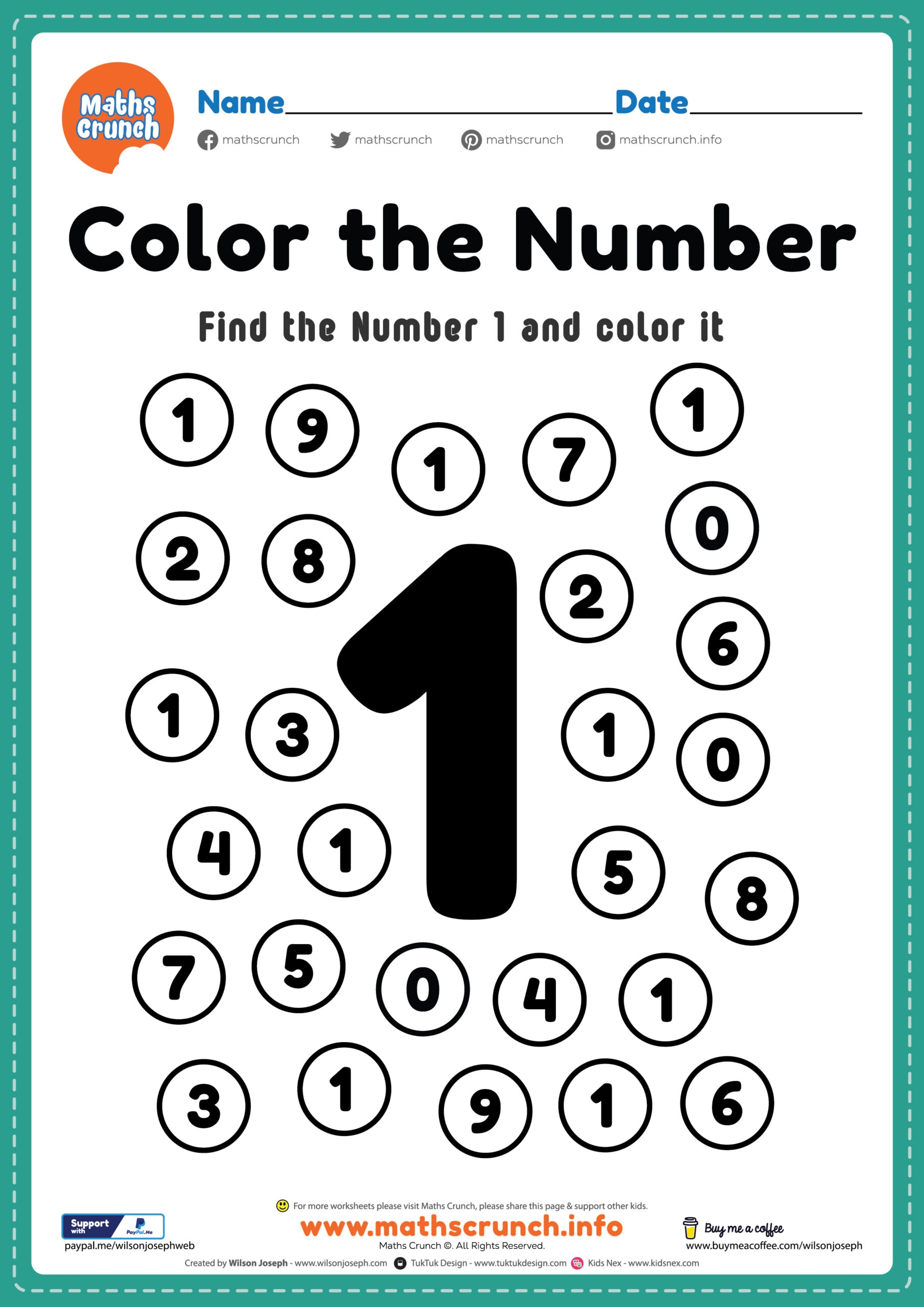 Free Printable Number One Worksheets