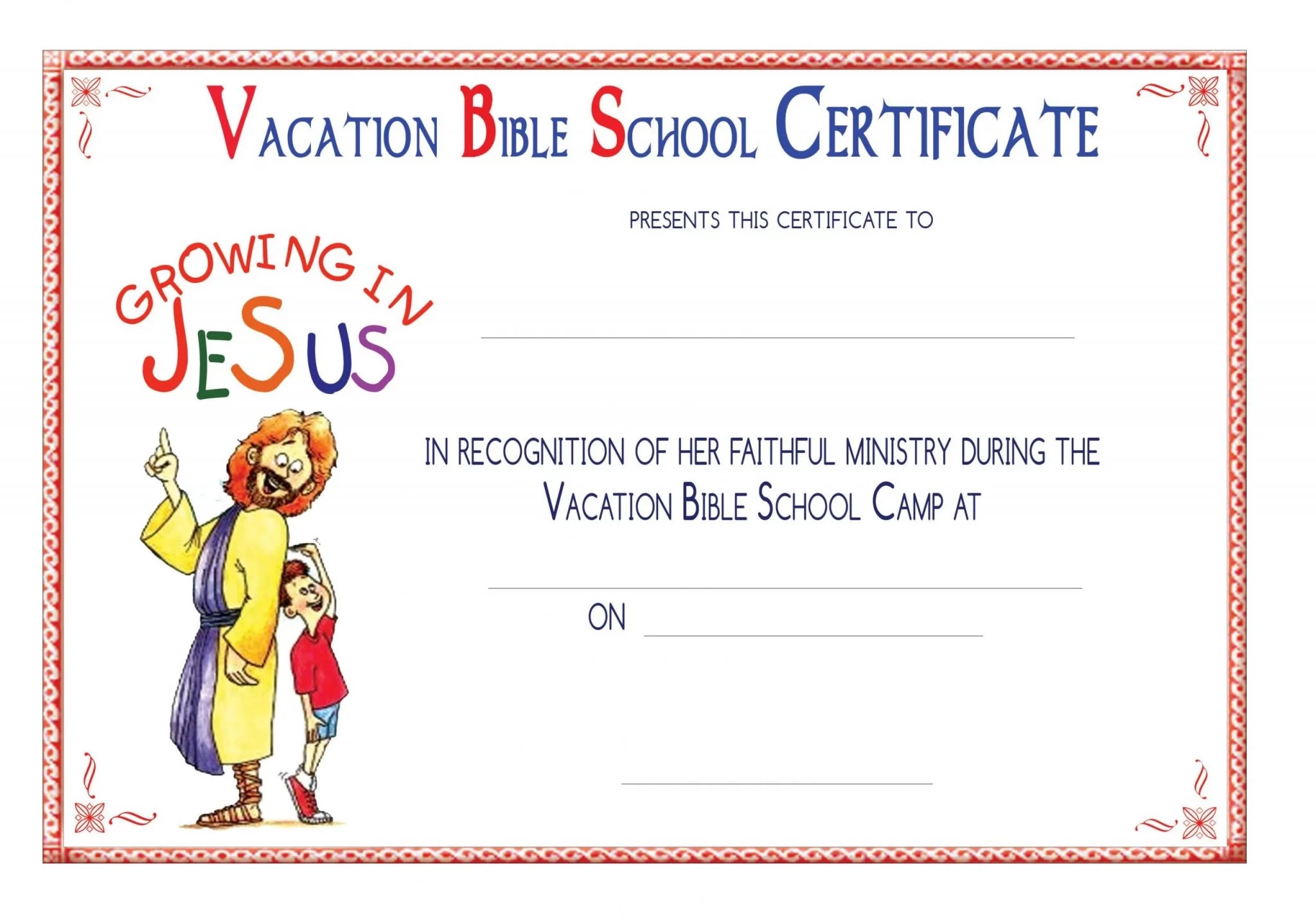 Completion Awards 18 Vacation Bible School Certificate Templates 