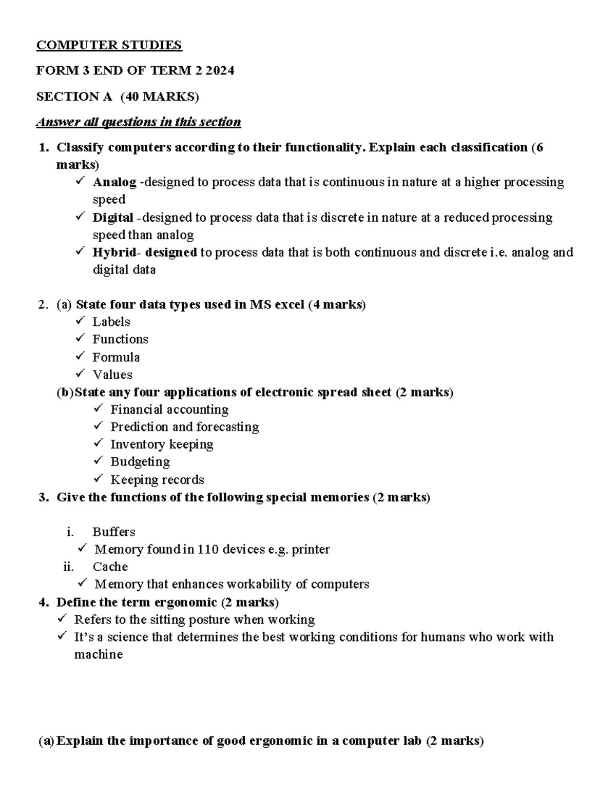 Form 3 End Term 2 Exams 2024