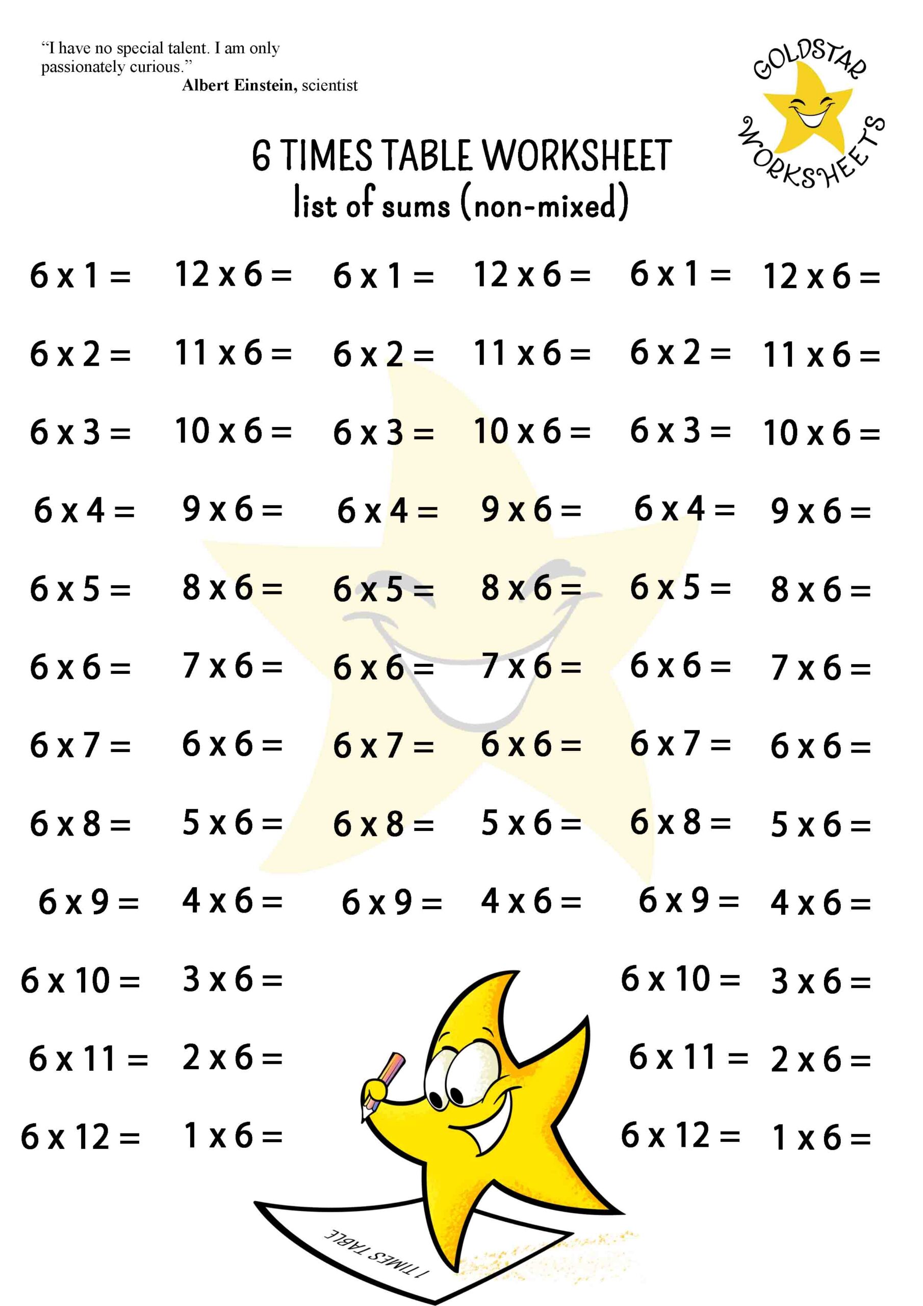 6 Times Table Worksheet Printable