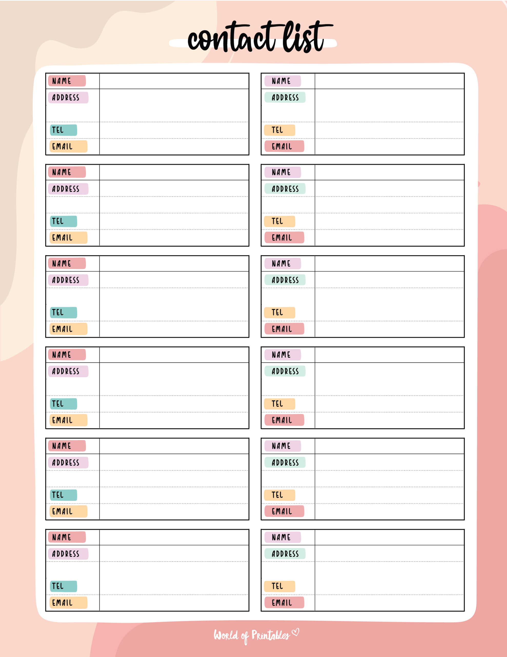 Printable Name And Phone Number Template