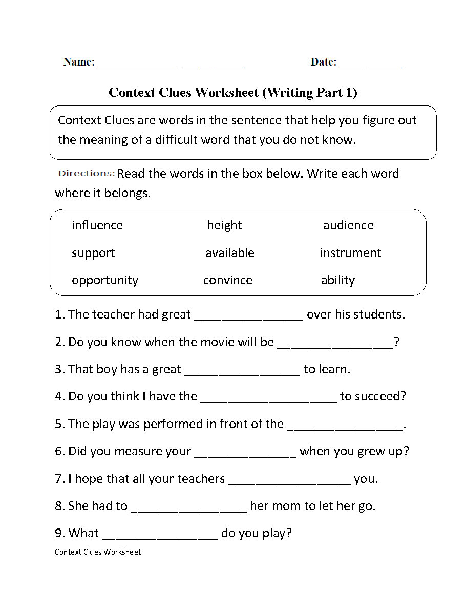 Printable Language Worksheets For Vocabulary