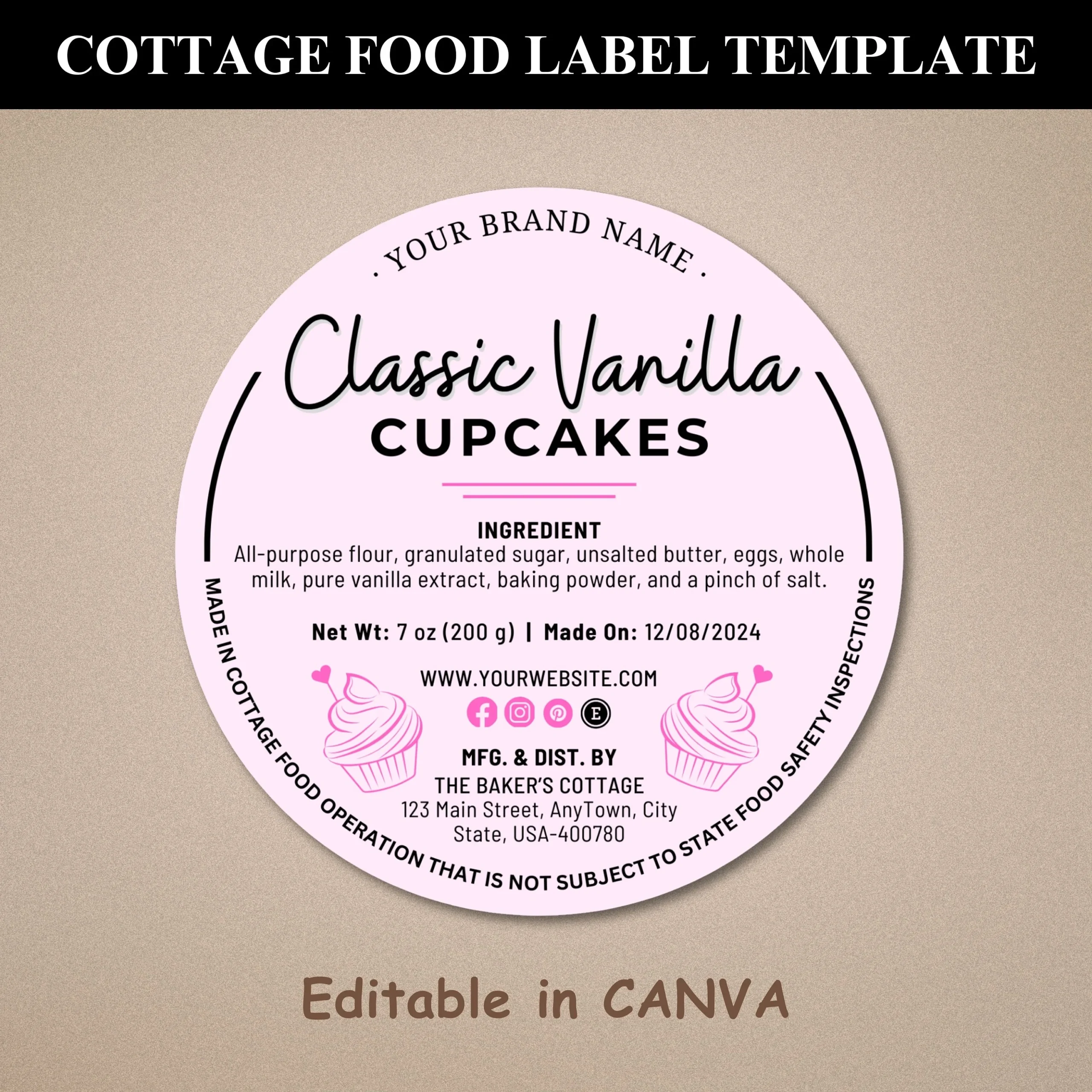 Cottage Food Label Cottage Baking Label Printable Food Label 