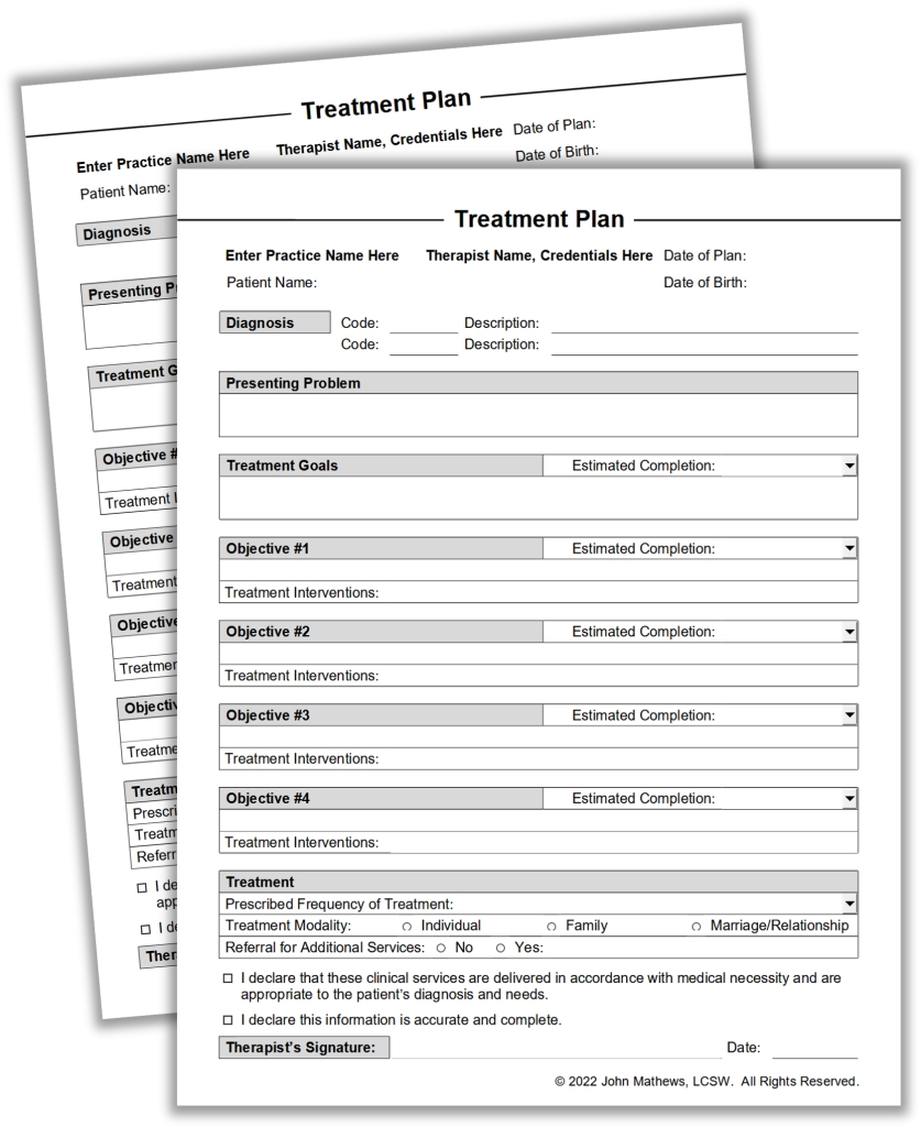 Counseling Treatment Plan Template PDF Download 