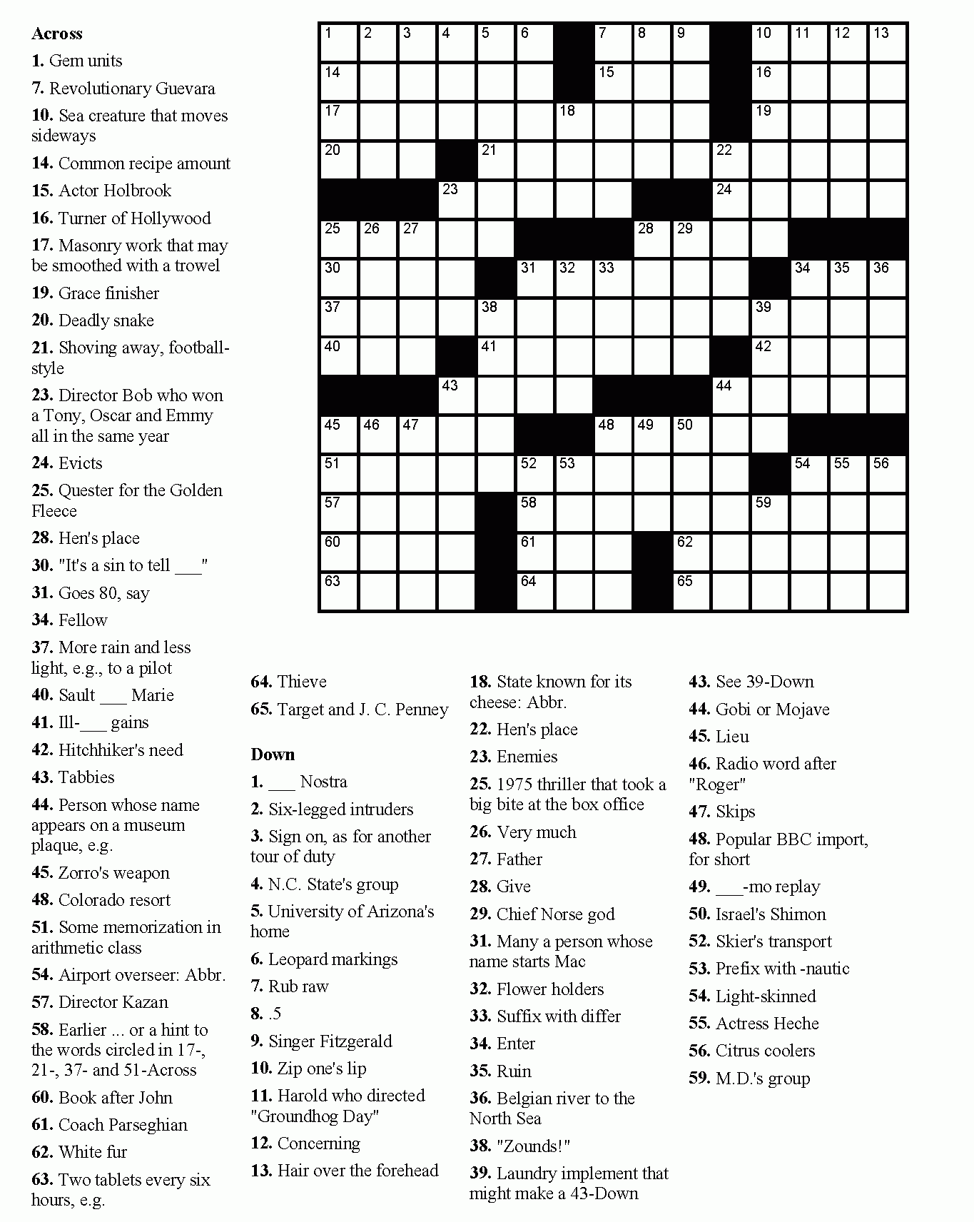 Simple Crossword Puzzles Printable Free