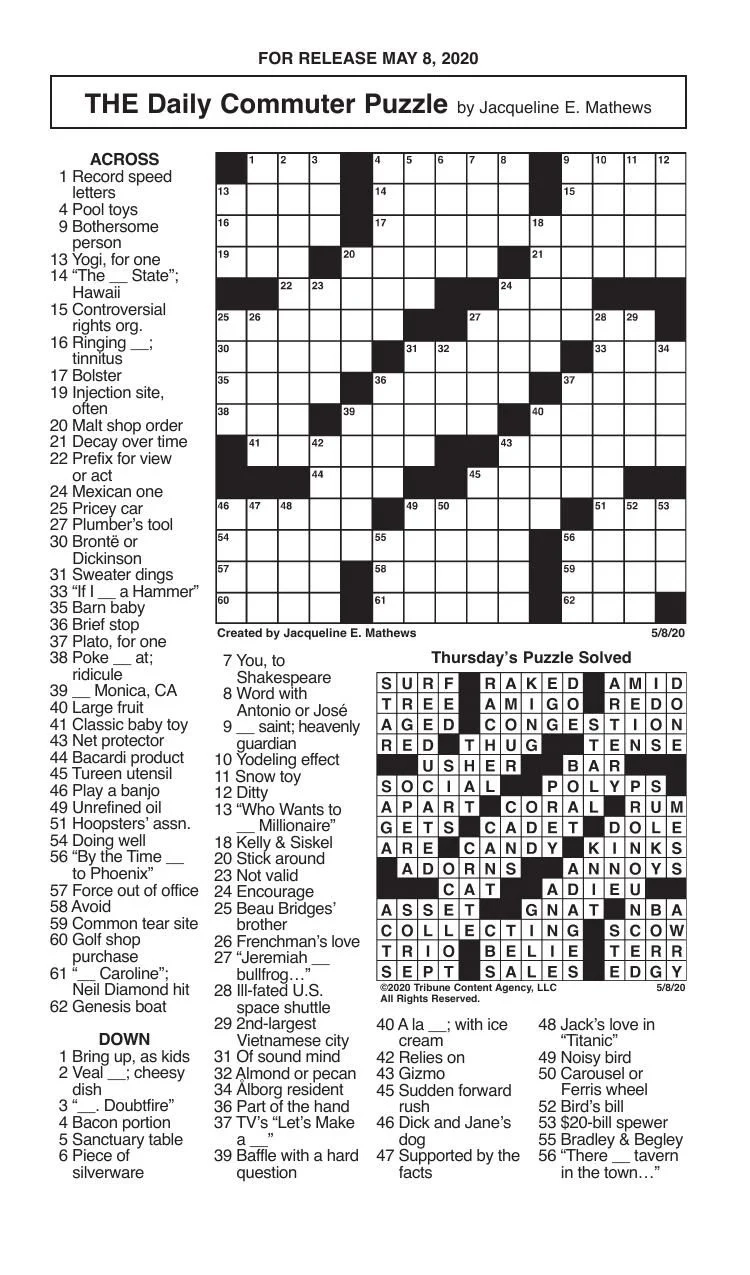 Crosswords May 8 2020 Crosswords Redandblack