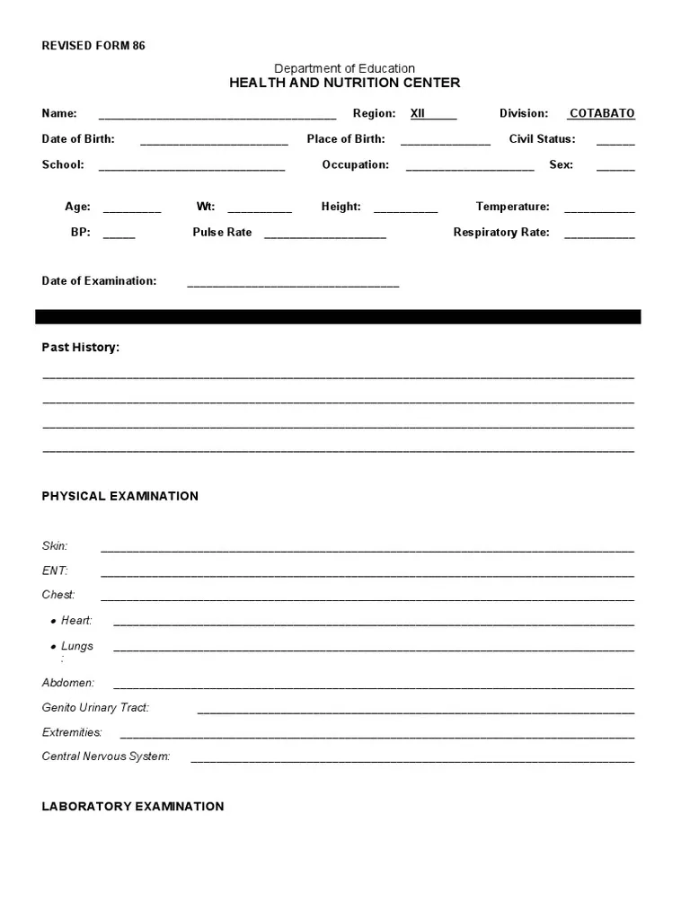CS FORM 86 Medical Certificate PDF Physical Examination 