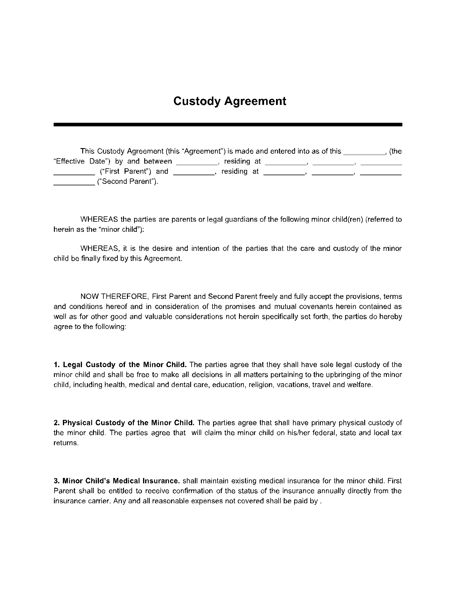 Free Printable Custody Forms