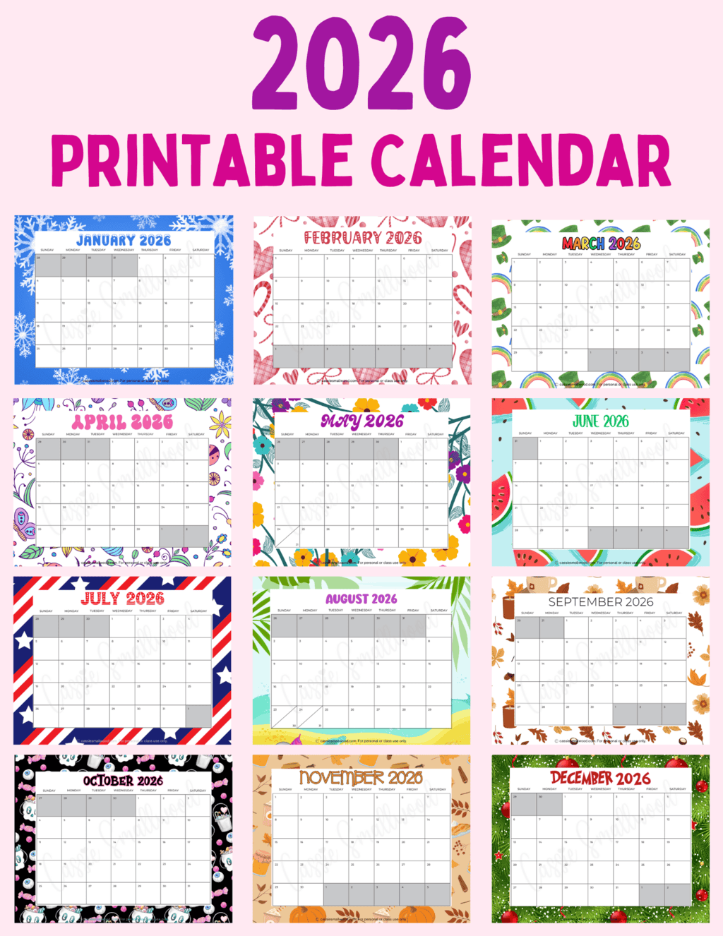 Printable Blank Children's Calendar 2026