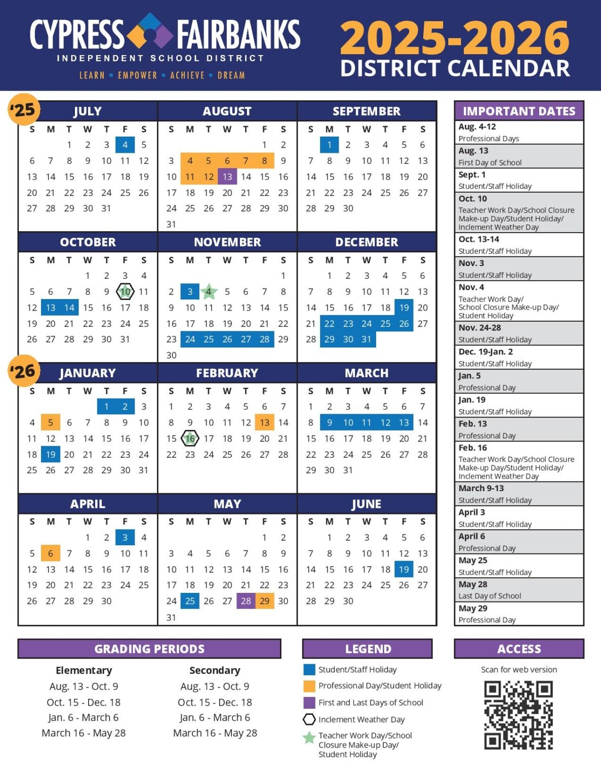 Cy Fair Isd 2025 2026 Calendar Printable