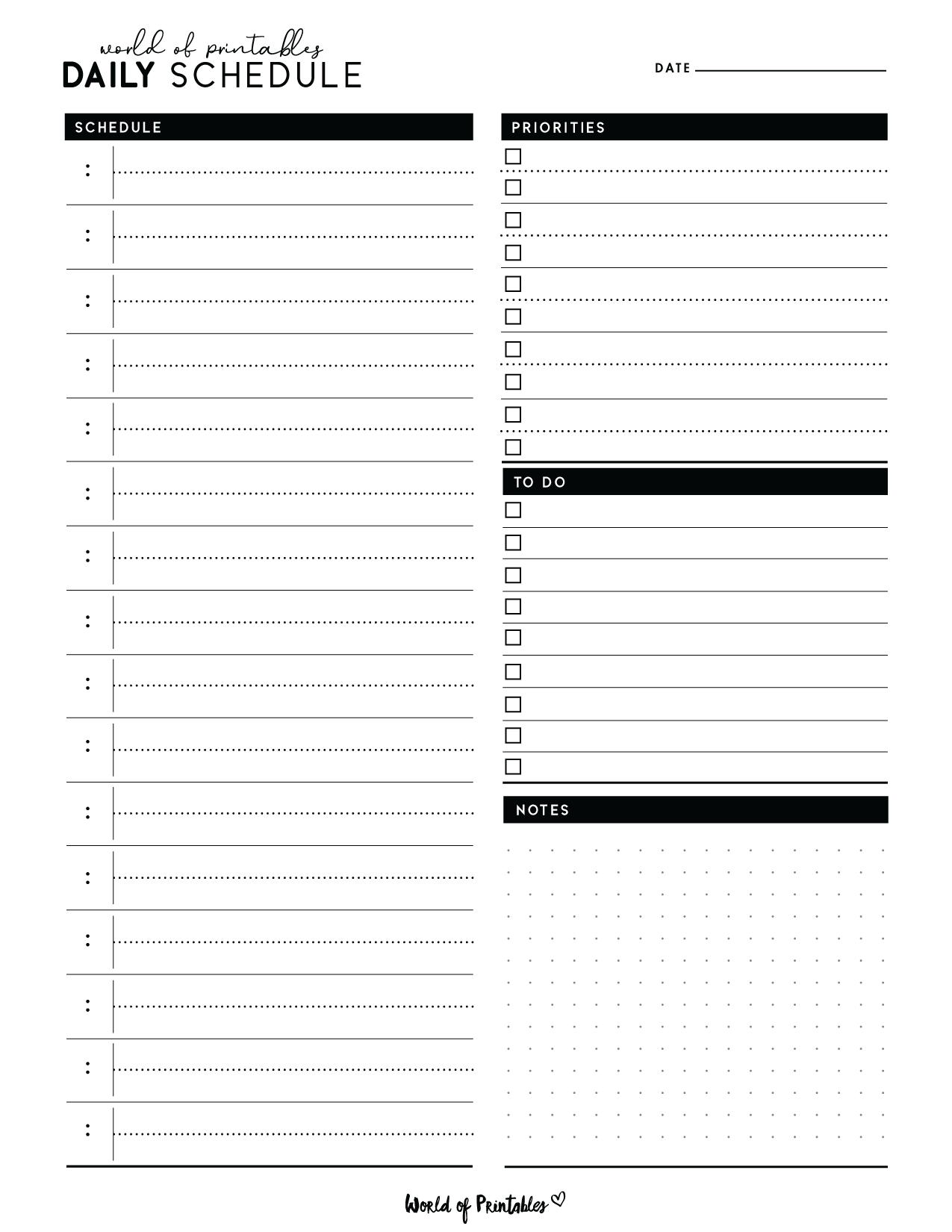 Printable Daily Schedule Template