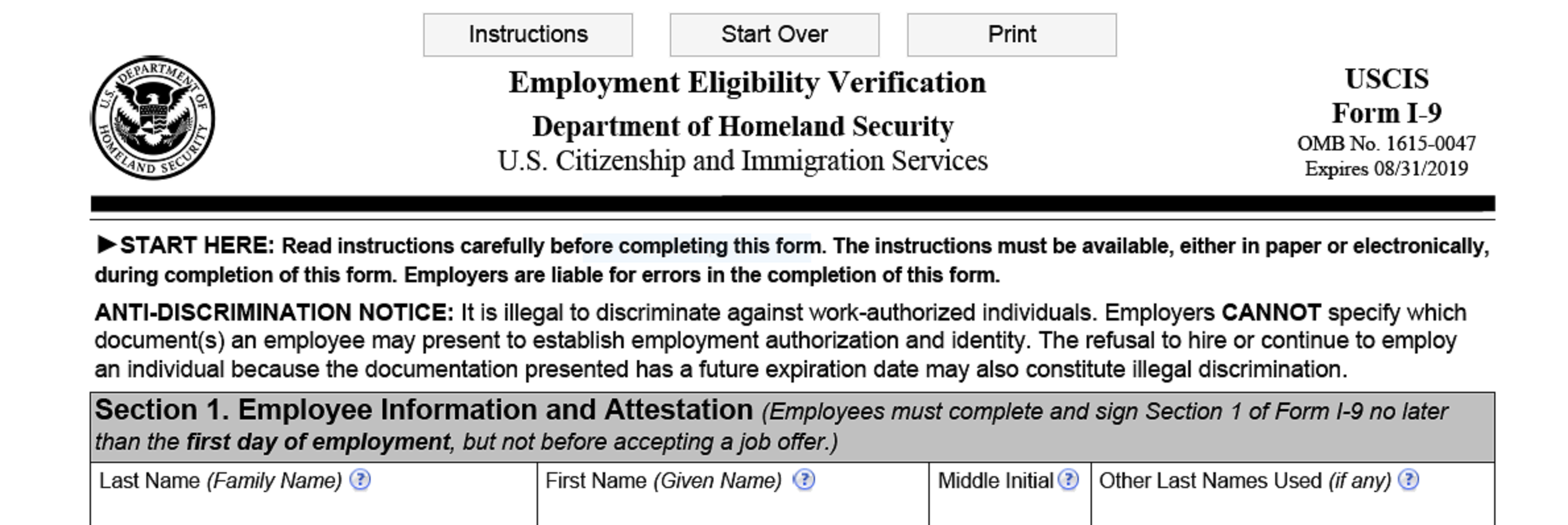 I-9 Form 2020 Printable Form