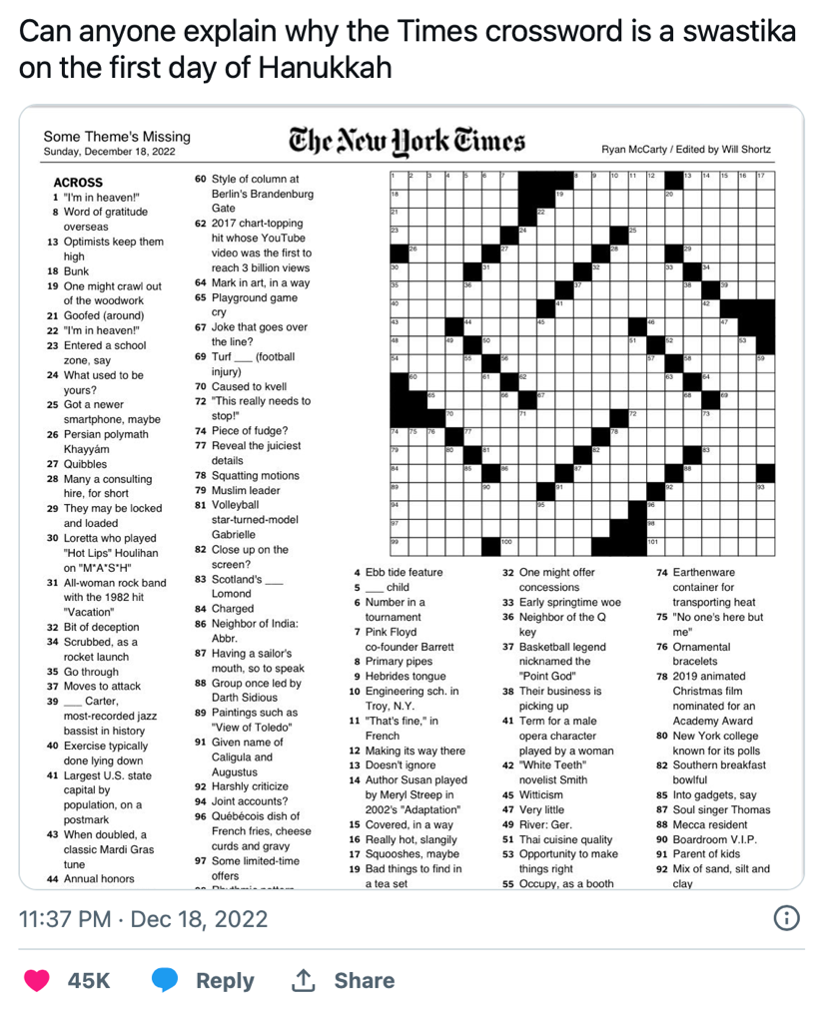 Did The New York Times Publish A swastika shaped Crossword 