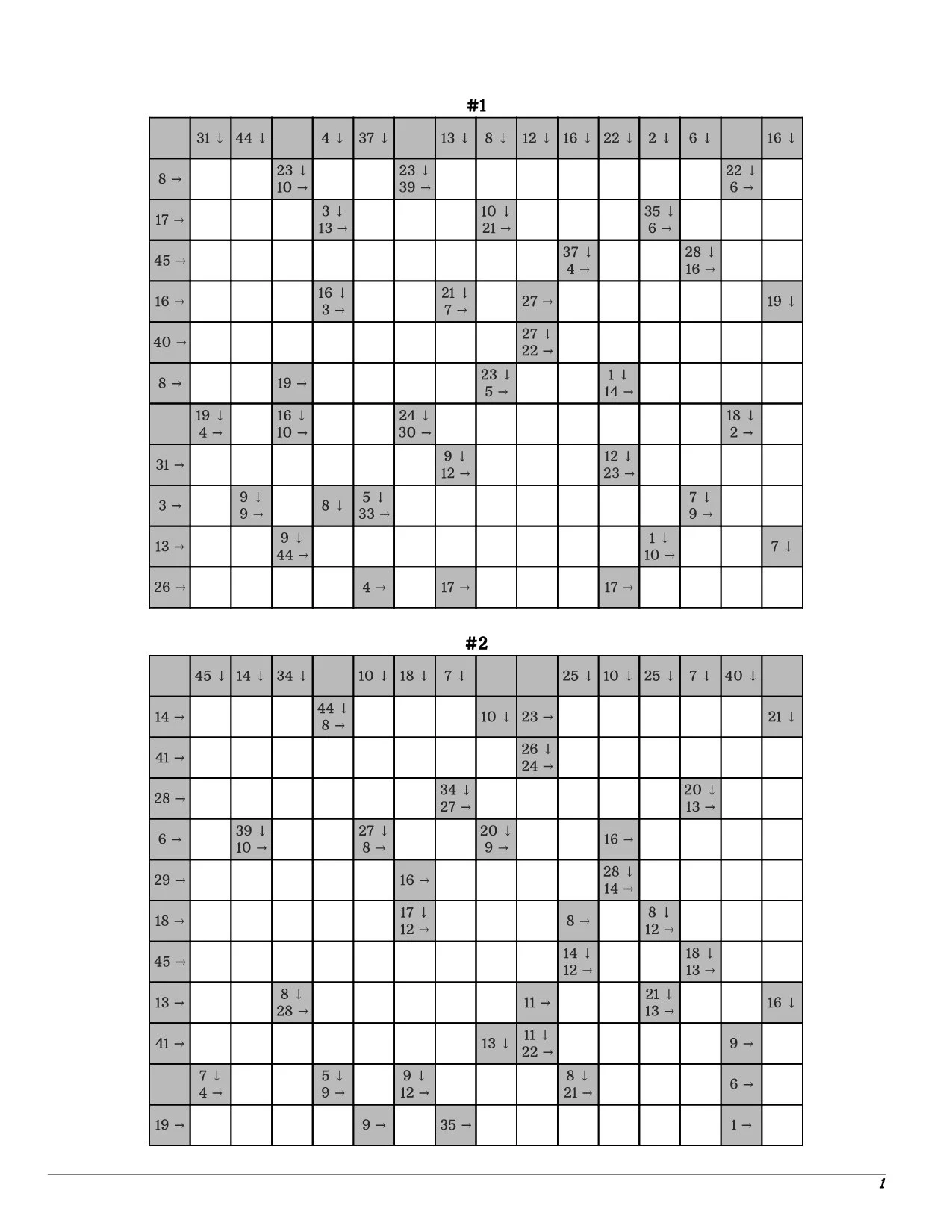 Large Printable Kakuro Puzzles