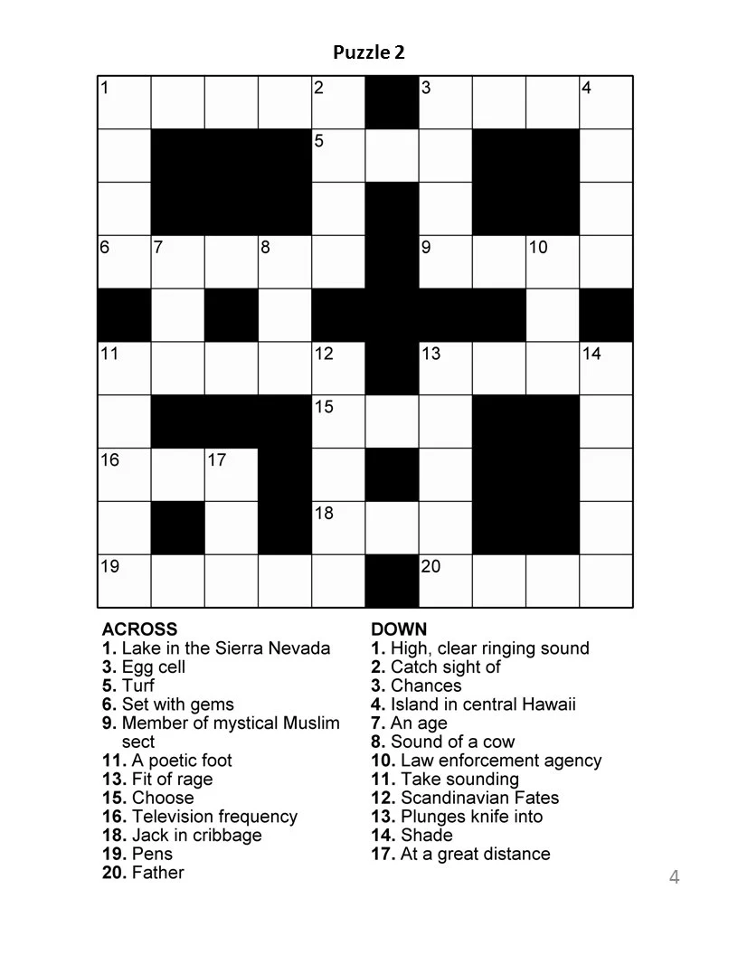Beginner Crossword Puzzles Printable