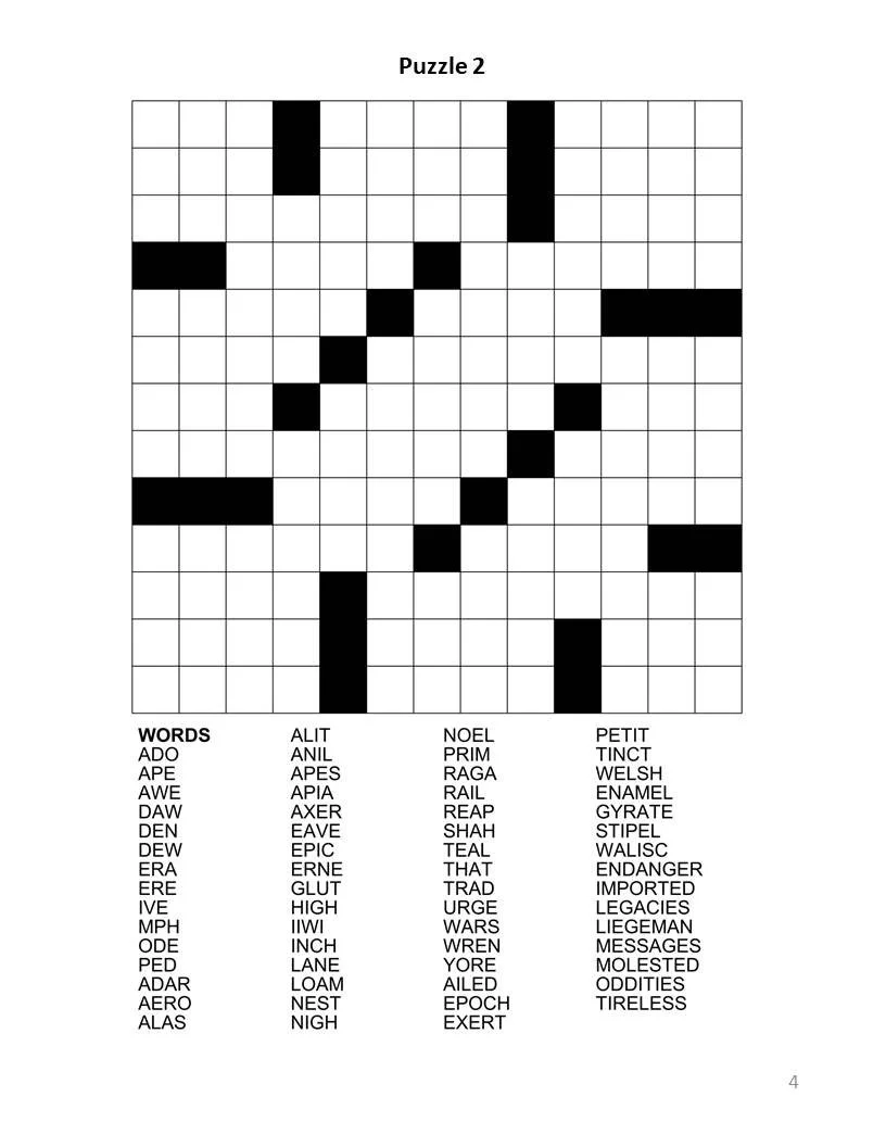 Printable Fill In Crossword