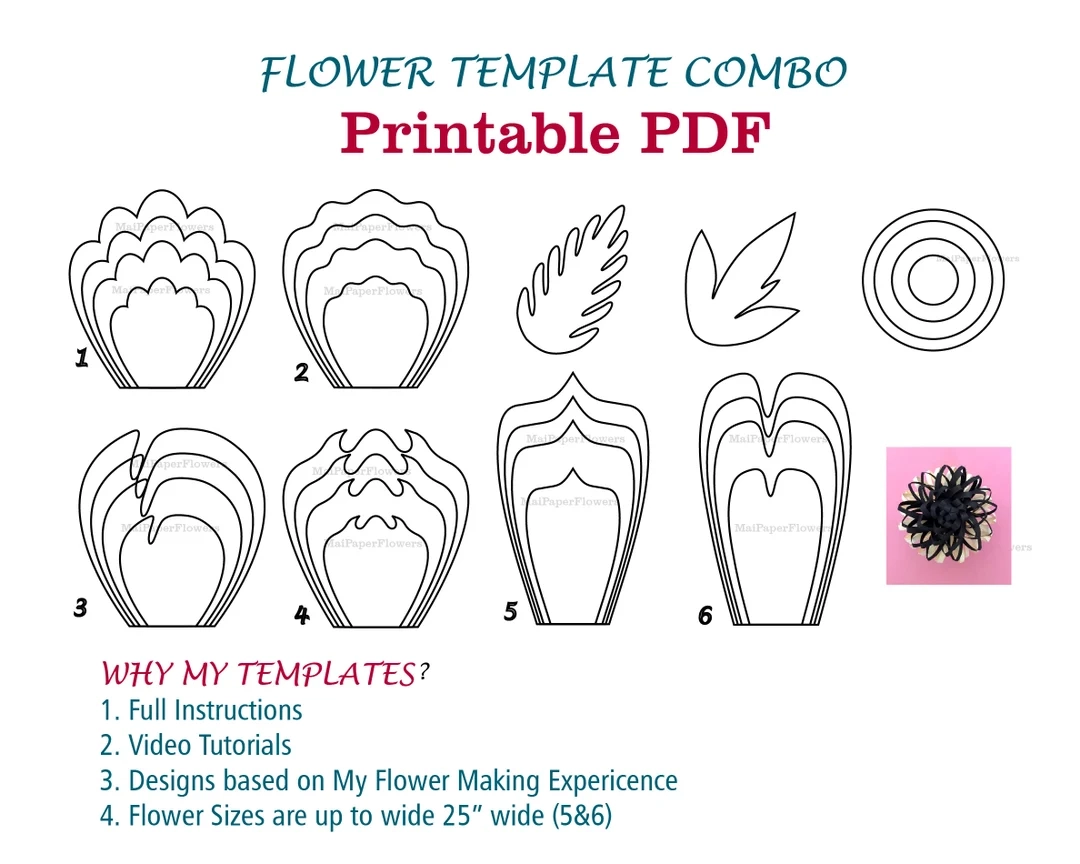 Digital Paper Flower Template PDF Paper Flower Bundles Giant Paper 