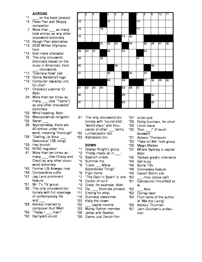 Free Printable Crossword Puzzles Difficult