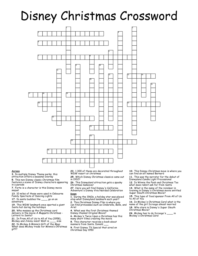 Free Printable Crossword Puzzles Disney