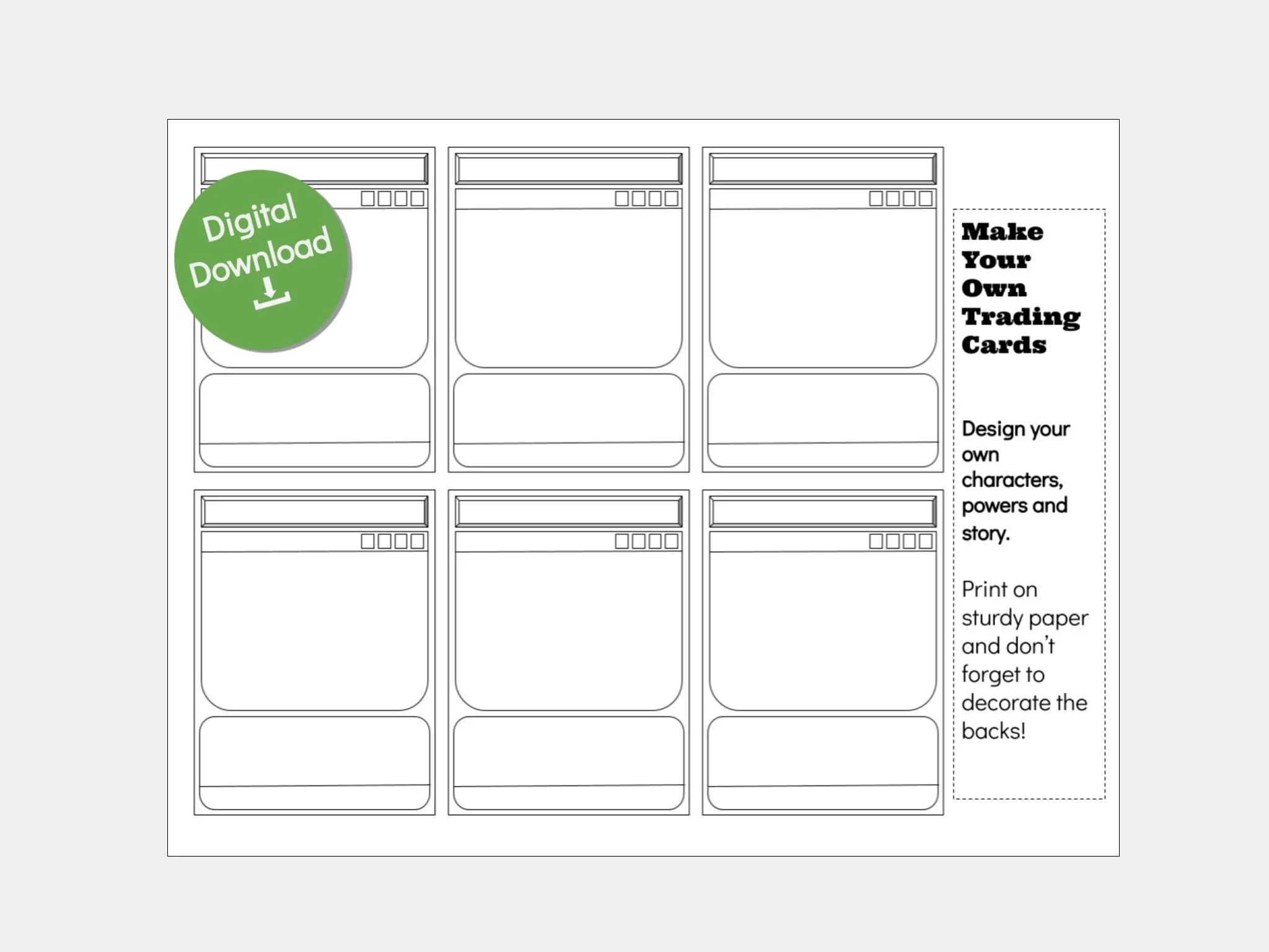 DIY Trading Card Template Printable Card Activity PDF Etsy UK