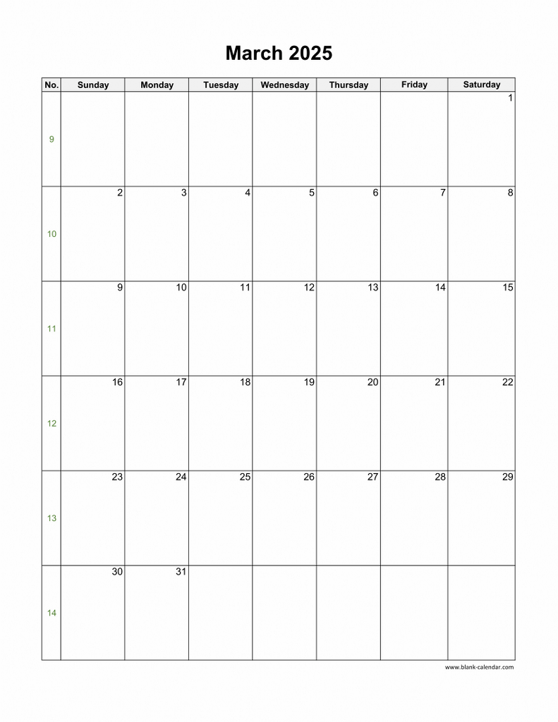 Printable Blank March Calendar