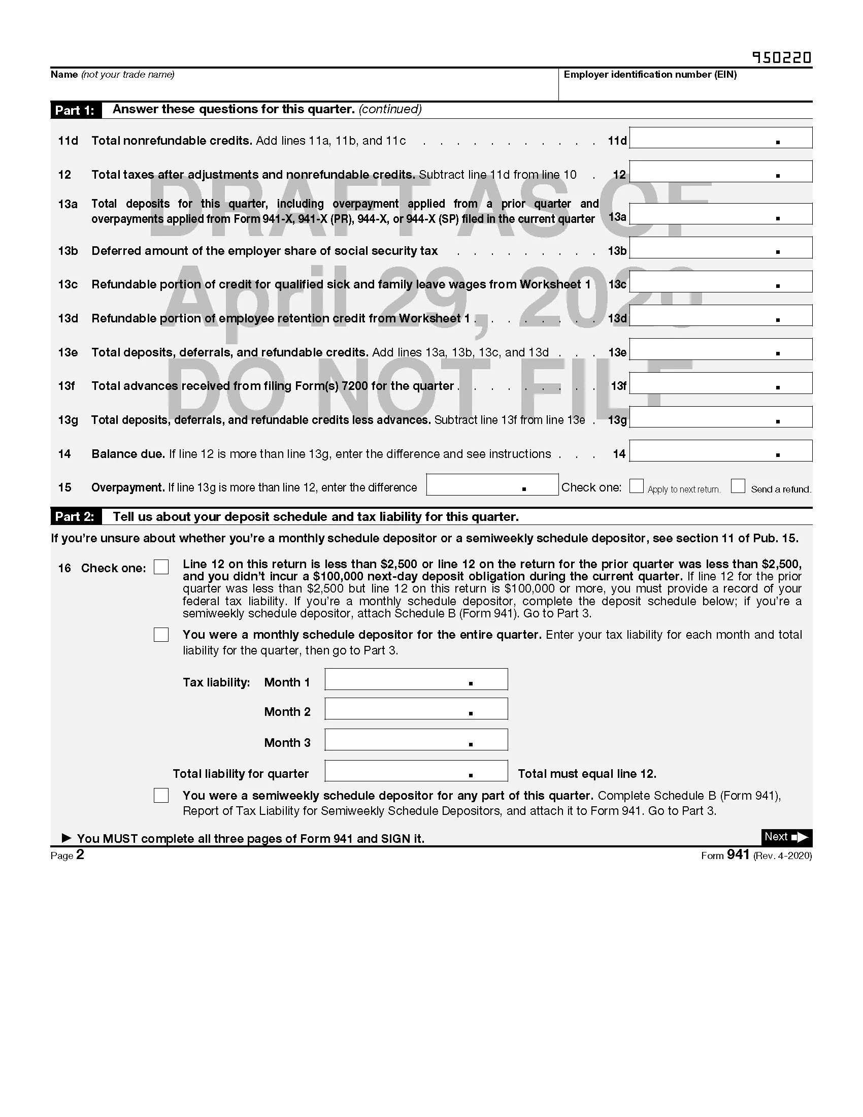 Draft Of Revised Form 941 Released By IRS Includes FFCRA And 