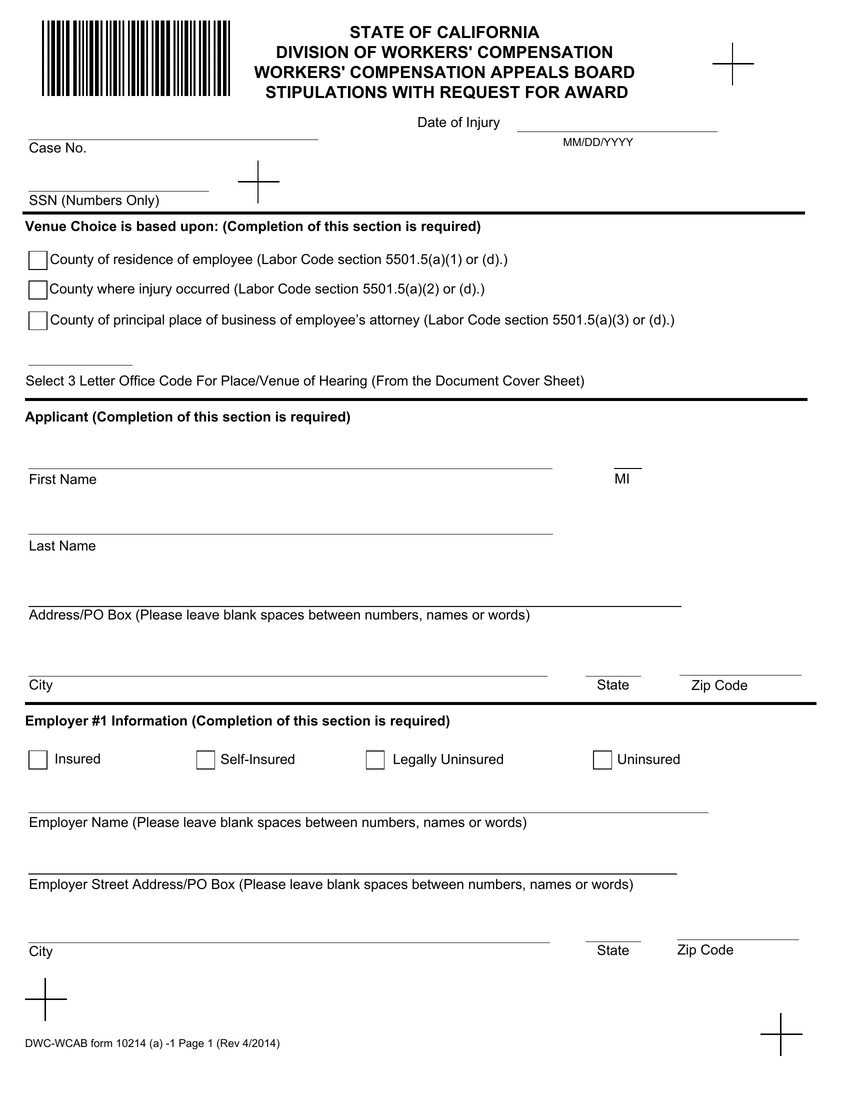 Dwc Wcab Form 10214 A 1 Fill Out Printable PDF Forms