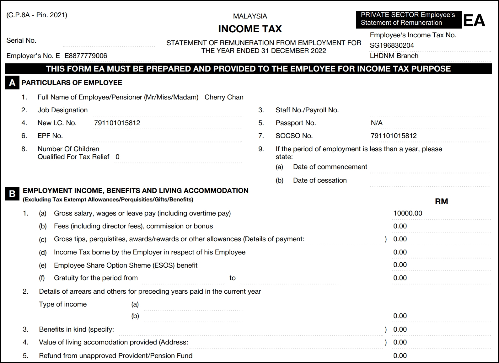 EA Form Report Your Payroll MY 